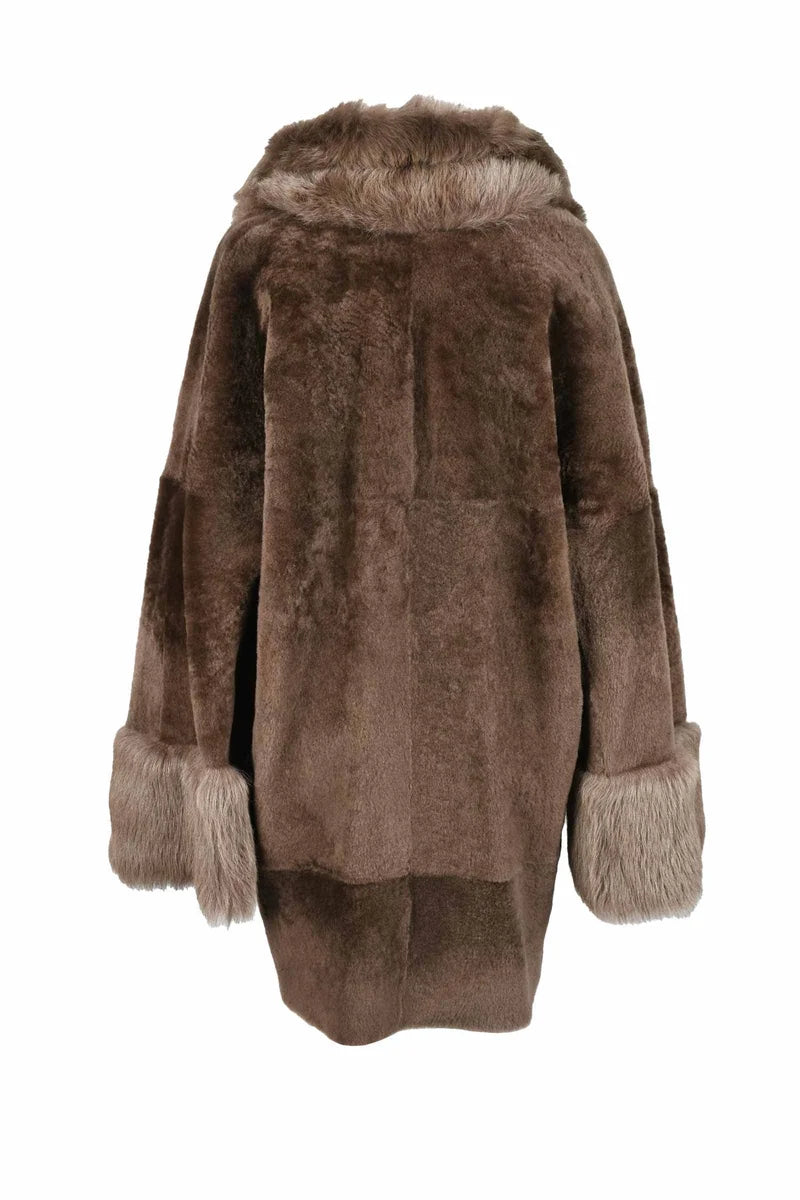 Brown Shearling Coat with Wide Collar