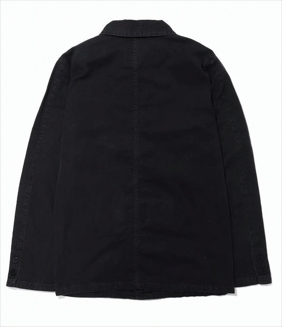 Button-Up Black Cotton Jacket with Pointed Collar and Patch Pockets
