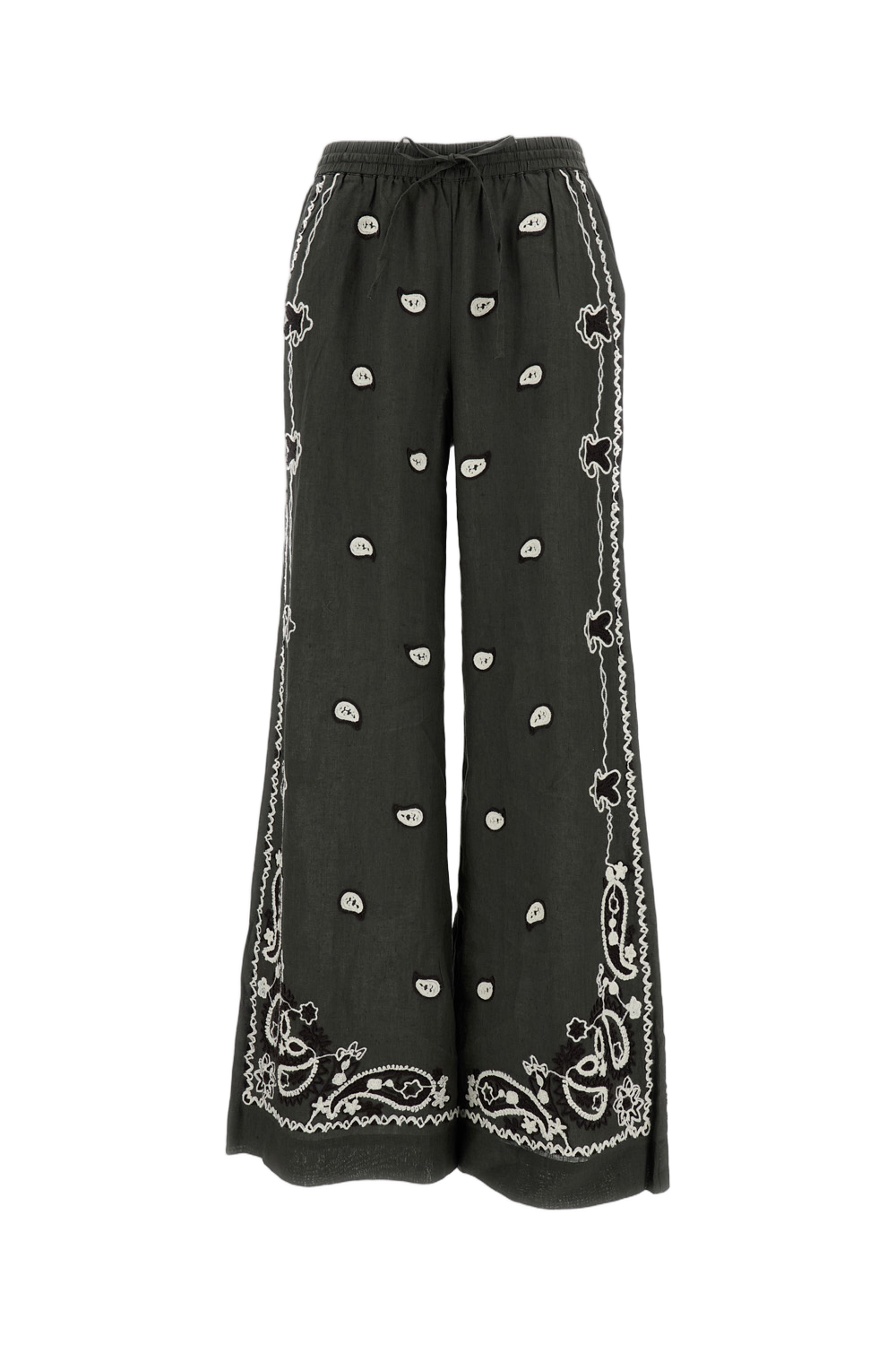 Embroidered Linen Trousers With Wide Leg