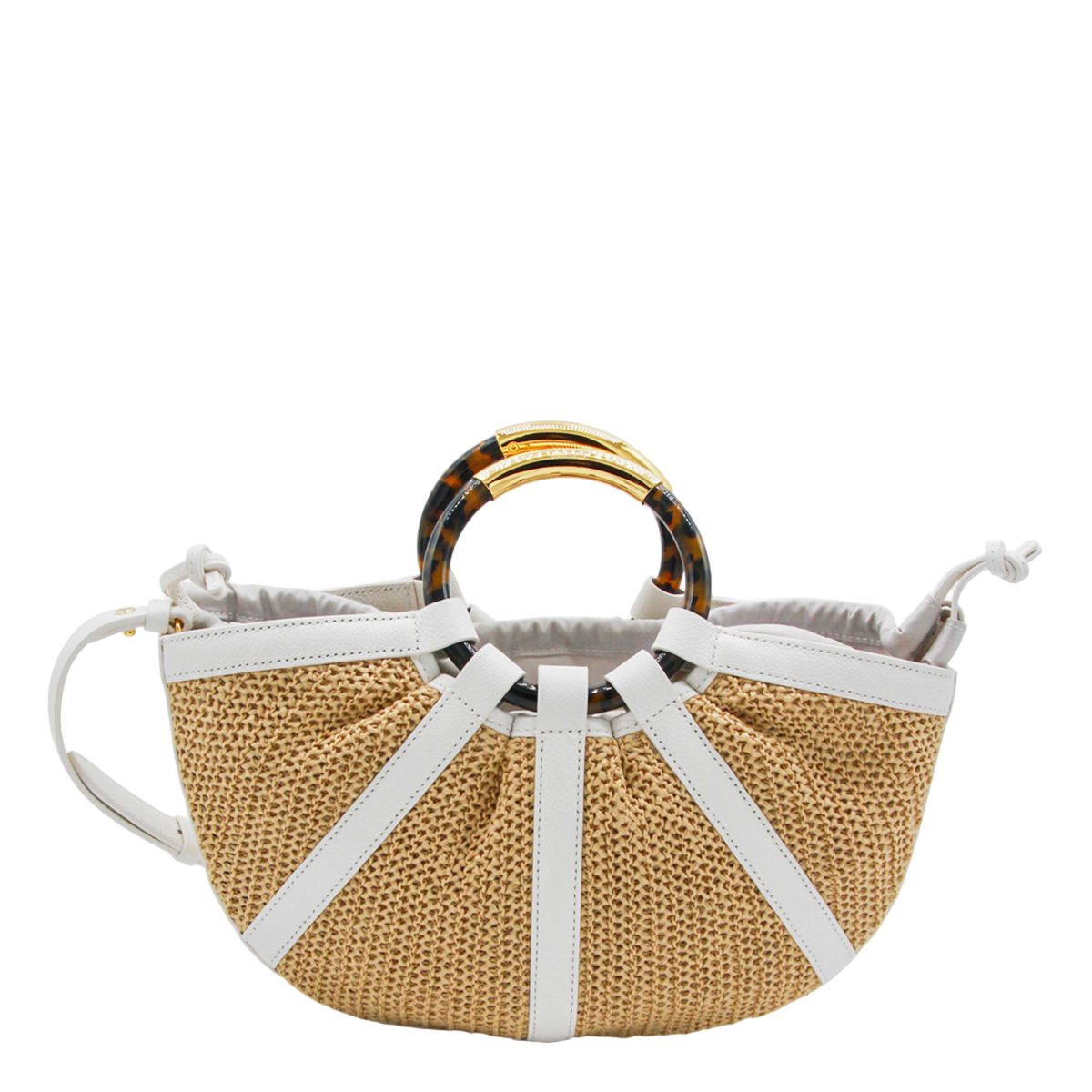 Semi-Circular Woven Bag with Tortoiseshell Handle