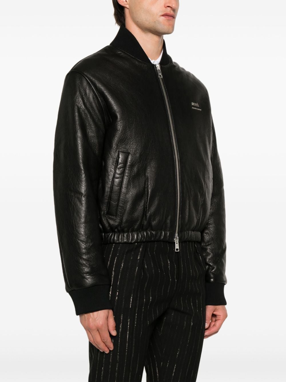 Collarless Black Calf Leather Jacket