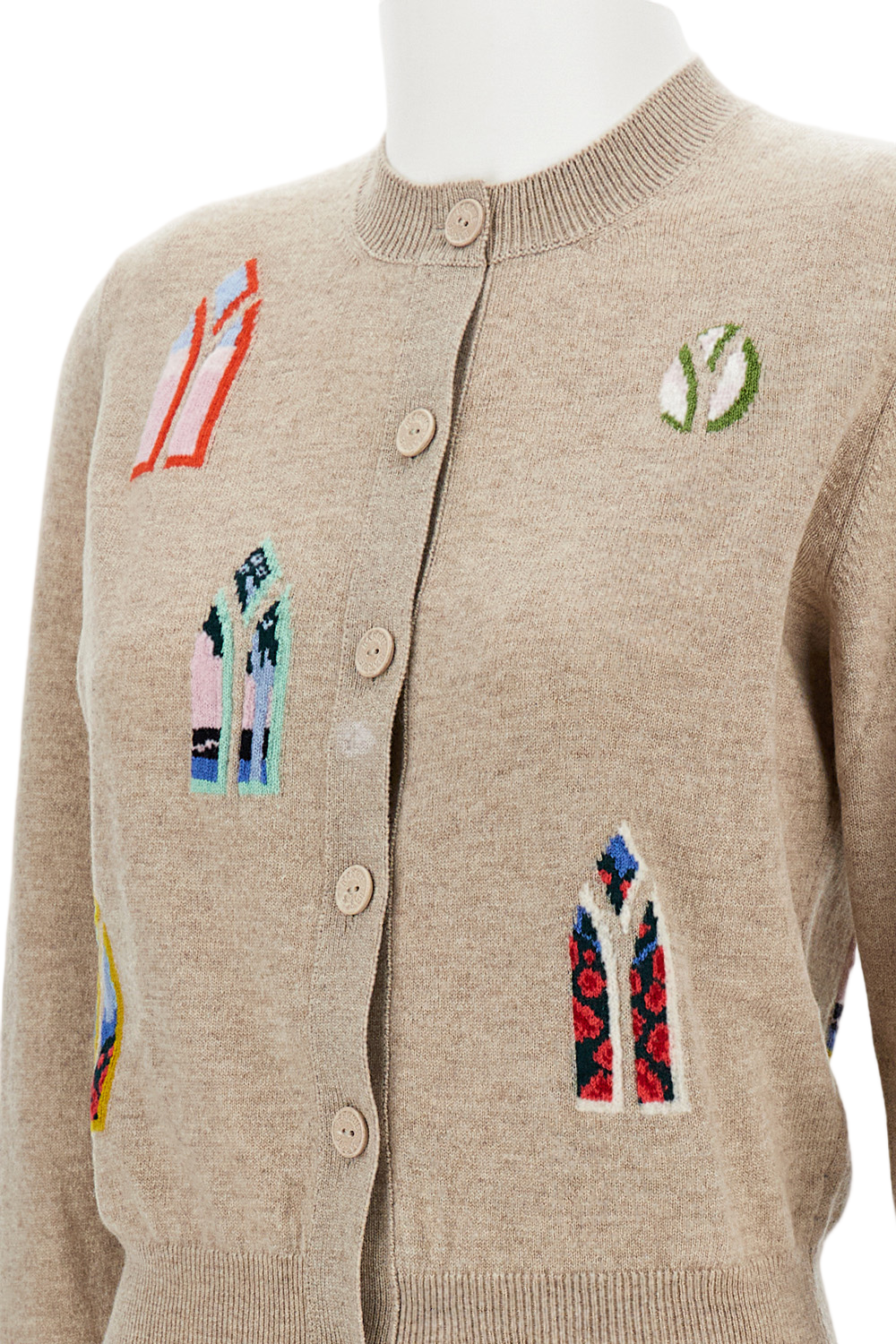 Geometric Print Wool Cardigan With Front Closure