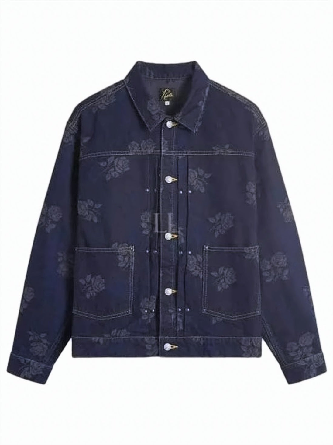Classic Floral Pattern Denim Jacket with Button-Down Front
