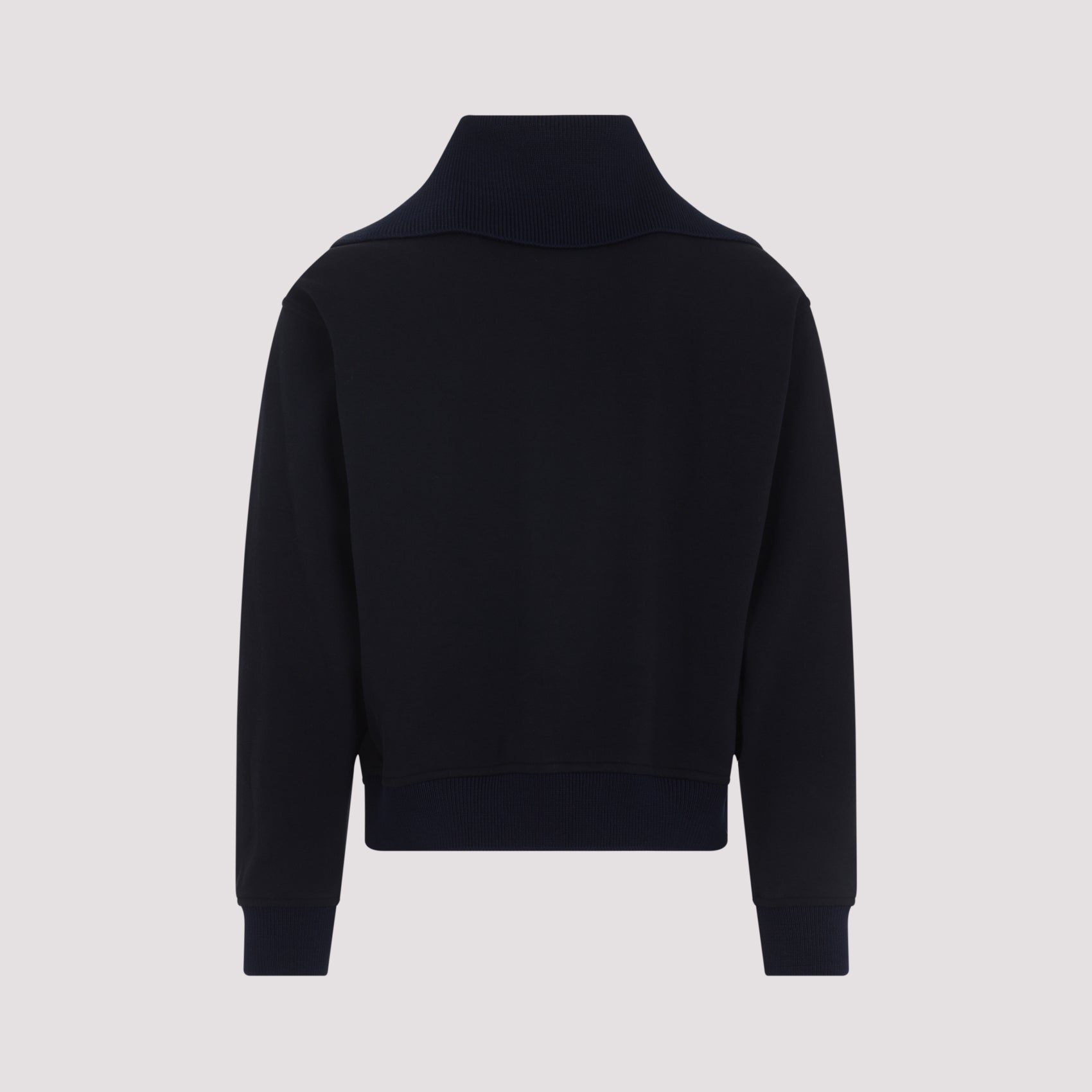 High Collar Half-Zip Sweatshirt with Ribbed Details