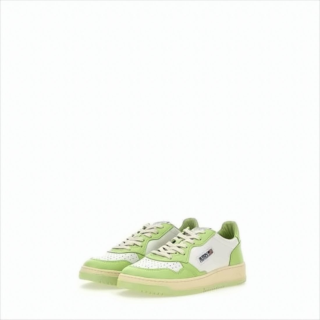 Low-Top Sneakers with Perforated Toe Box and Leather Panels