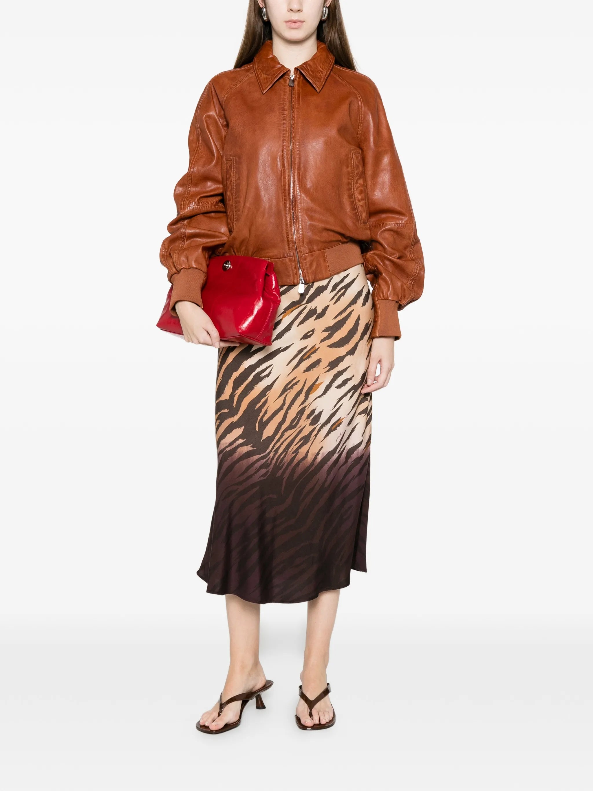 Beige/Brown Hollie Tiger-Stripe Midi Skirt
