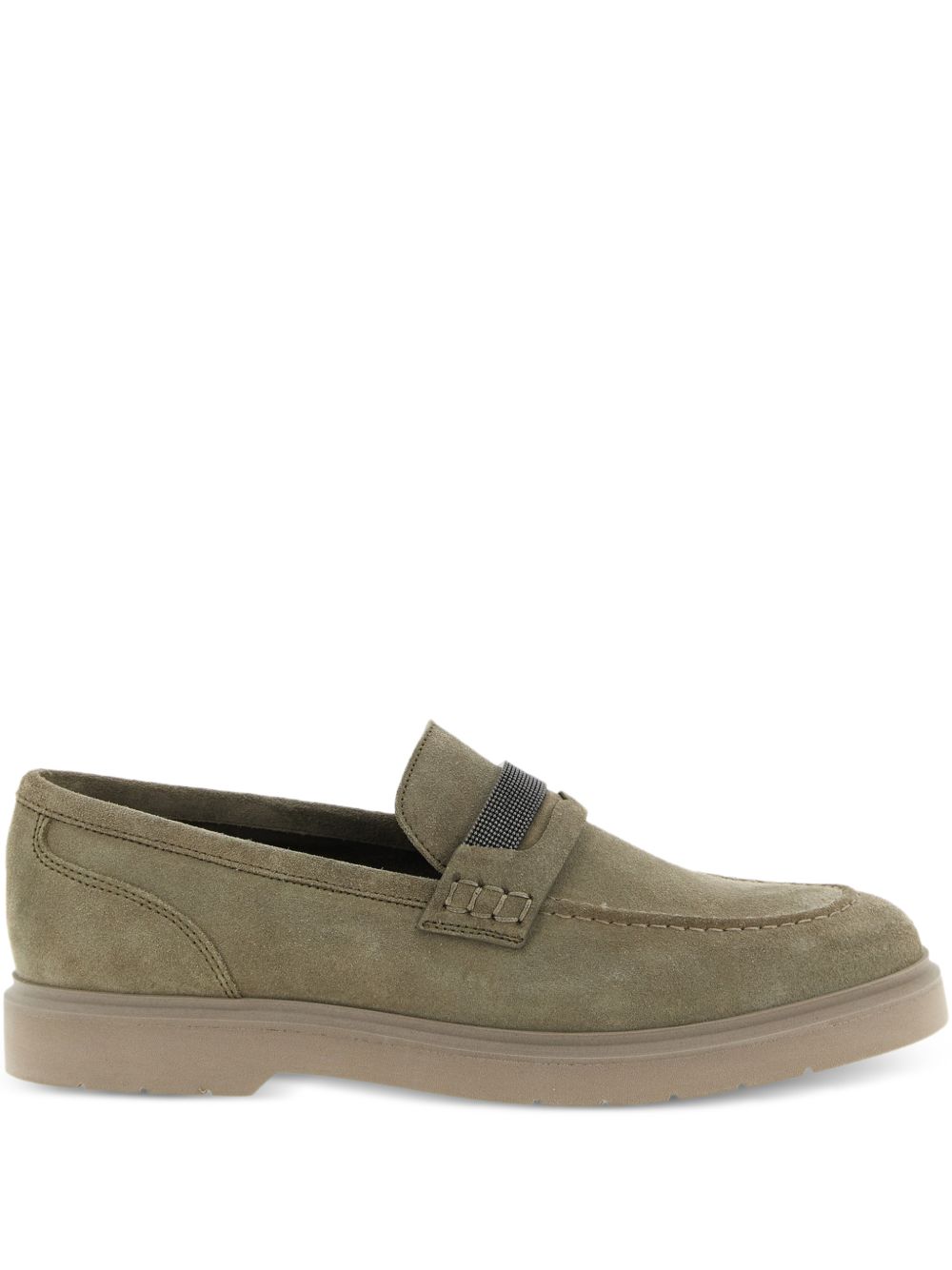 Suede Loafers with Decorative Strap