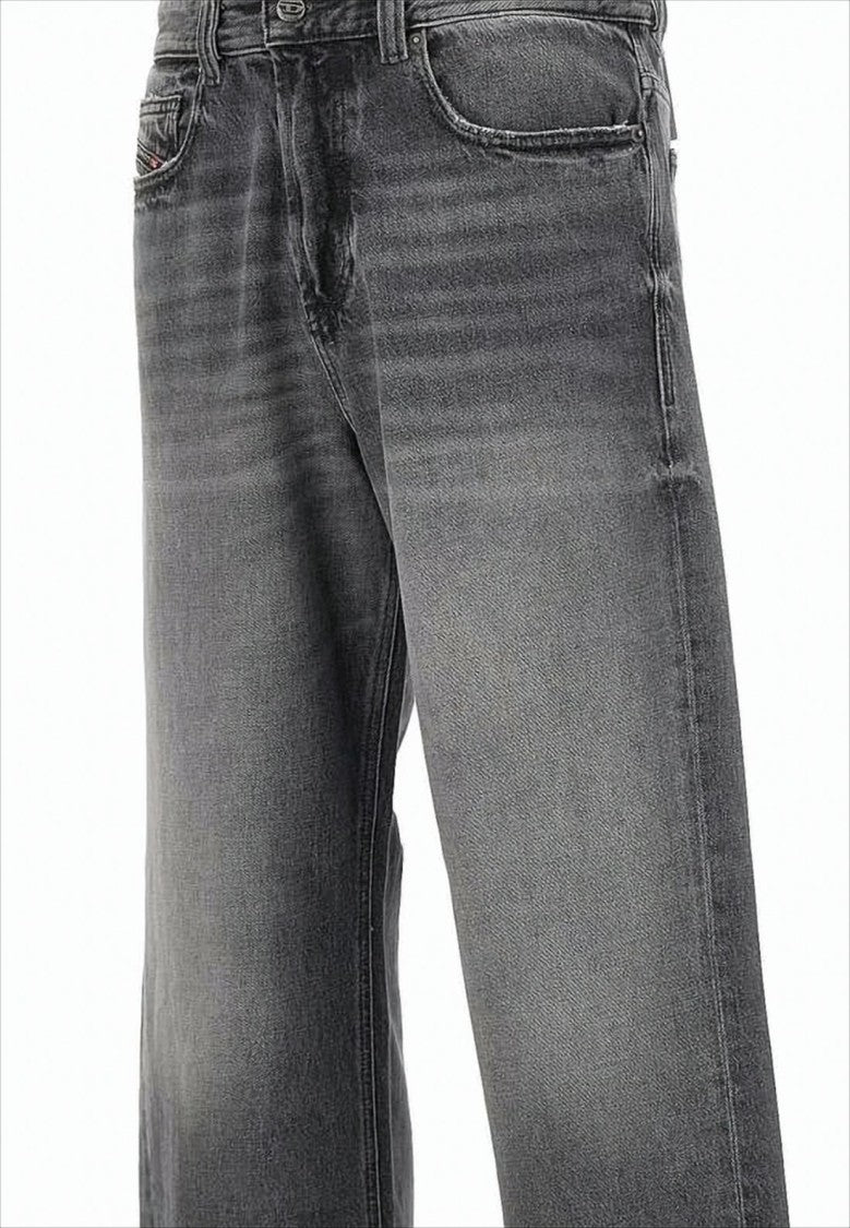 Faded Black Wide-Leg Denim Pants