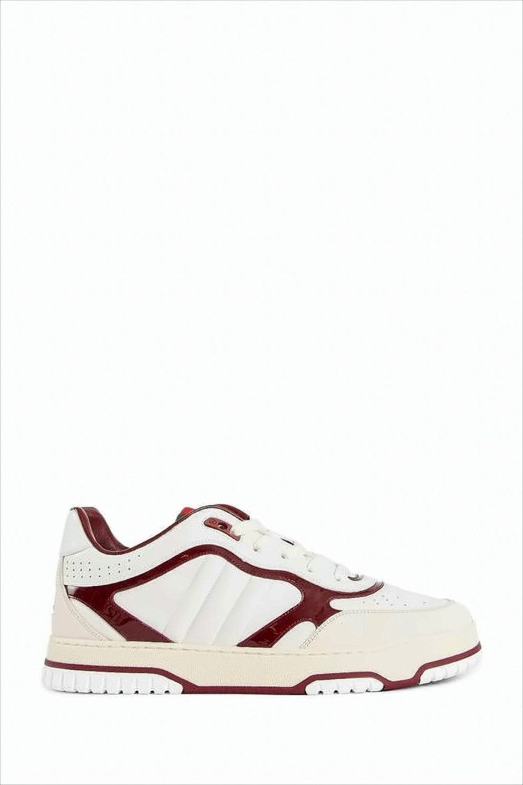 Low-Top Sneakers with Burgundy Patent Overlays