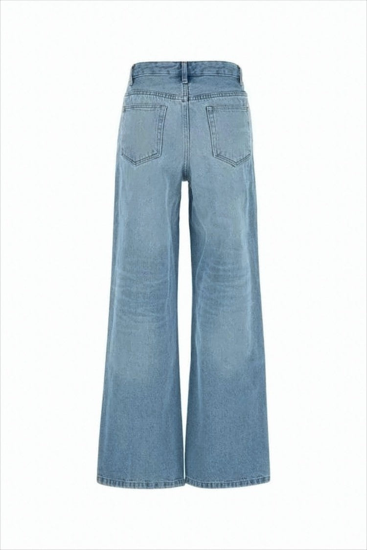 High-Waisted Wide-Leg Denim Pants