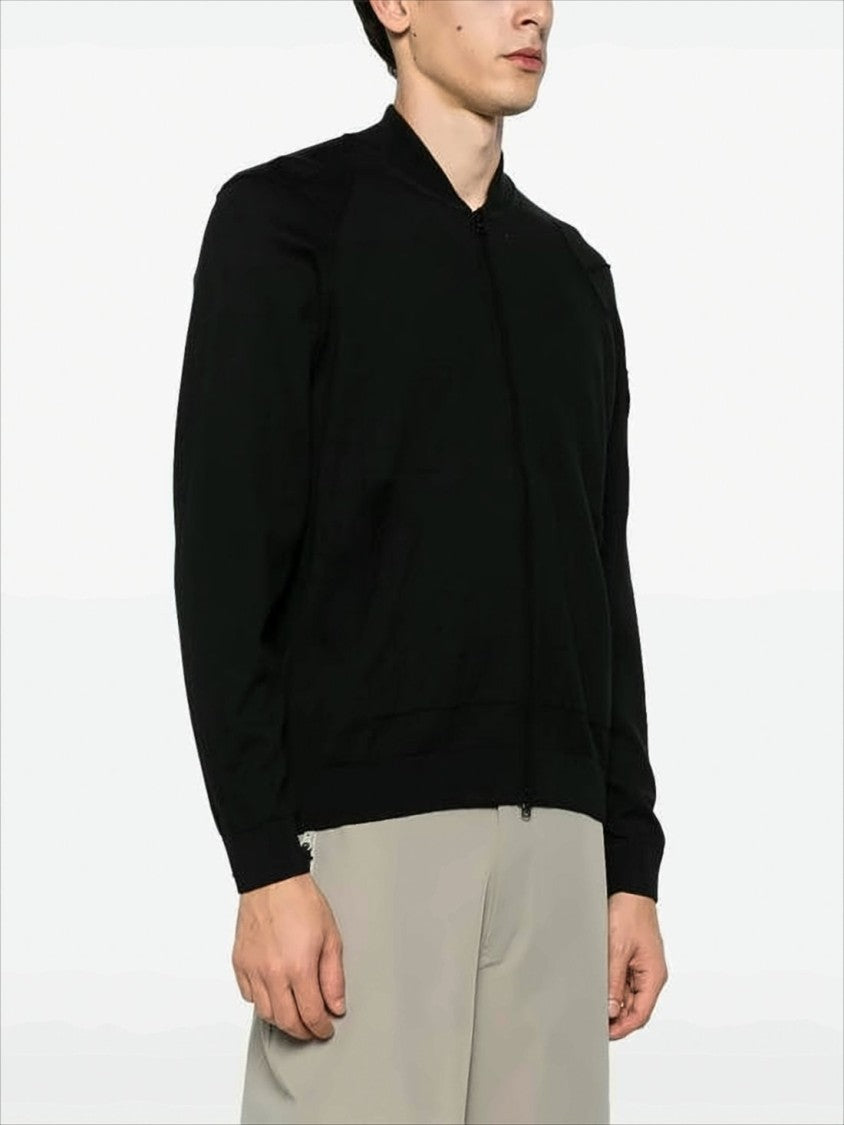 Black Zip-Up Cardigan with Ribbed Detailing