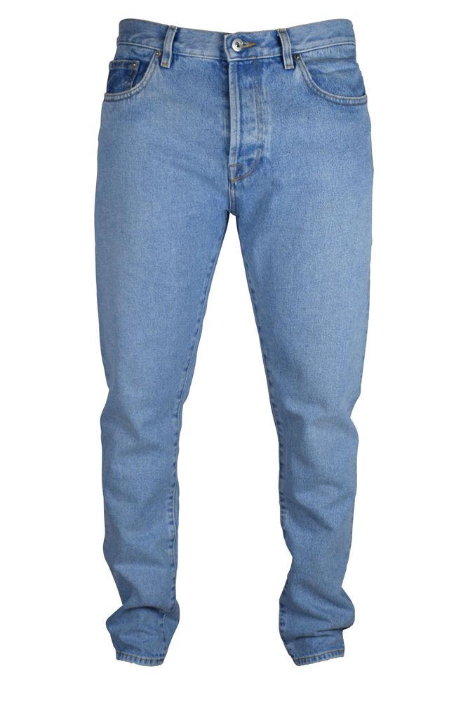 Slim Fit Blue Jeans with Leather Logo Label