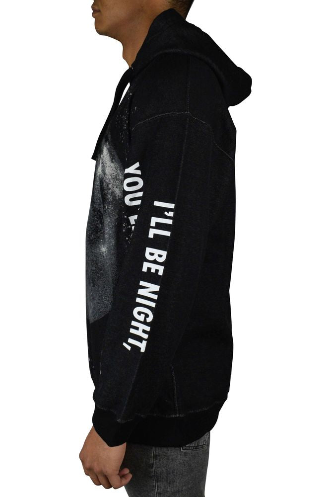 Moon Print Oversized Hoodie With Ribbed Hems
