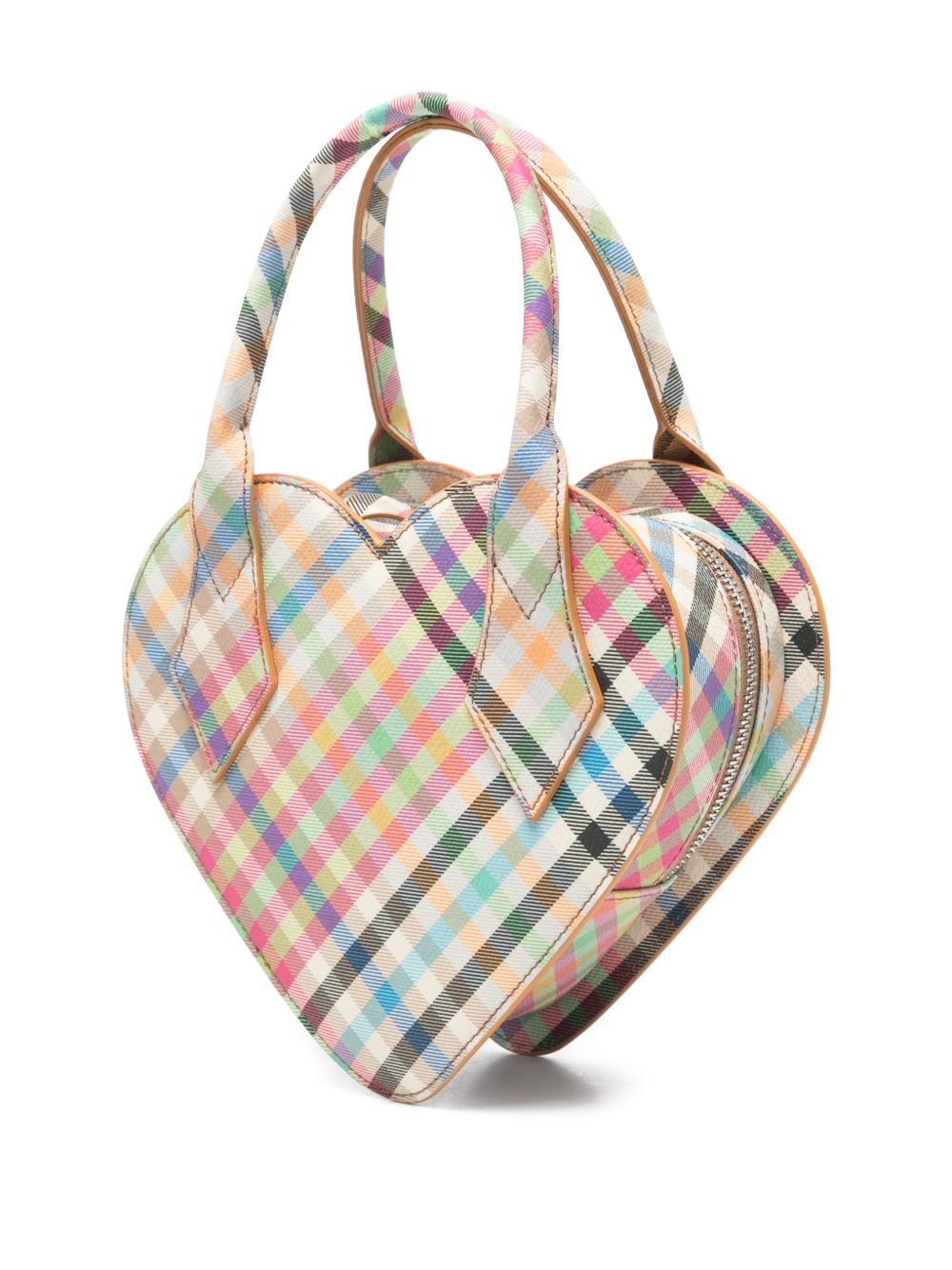 Heart-Shaped Bag with Multicolor Plaid Pattern