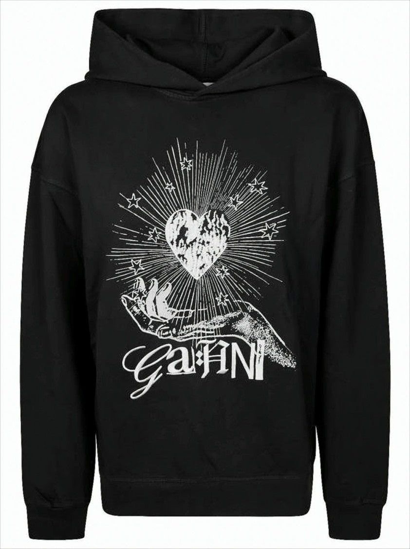Black Organic Cotton Hoodie With Artistic Graphics And Handwritten Details