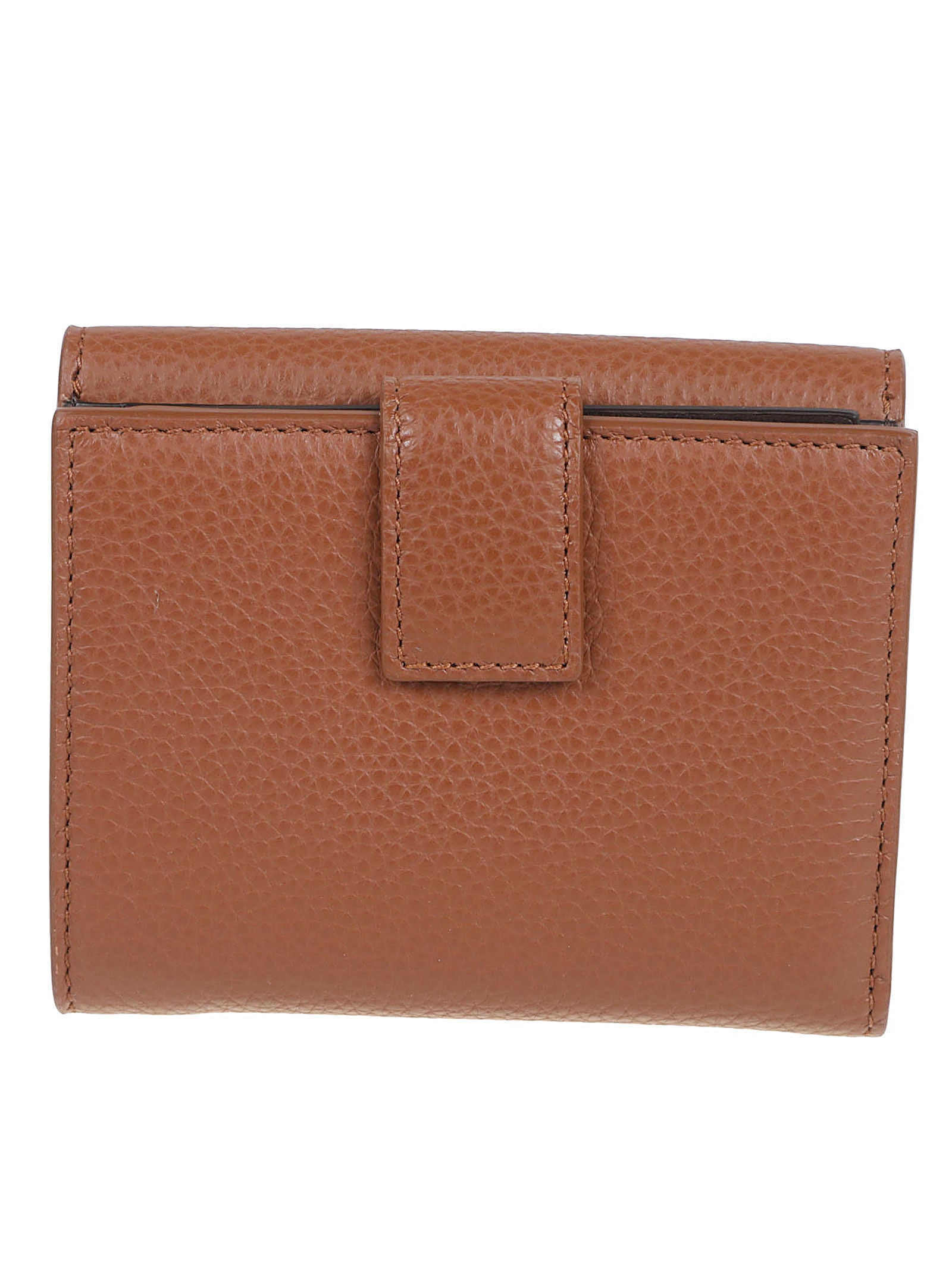 Compact Pebbled Leather Wallet with Double Gancini Buckle