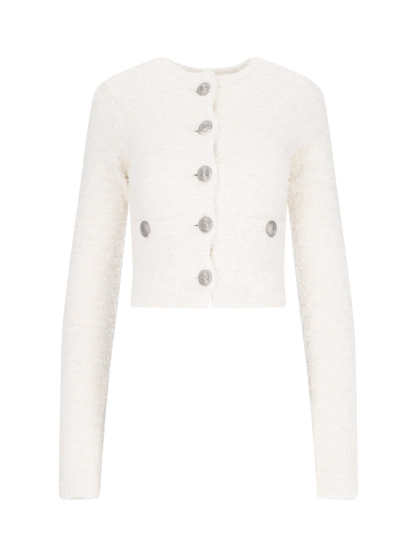Crop Button Cardigan – White