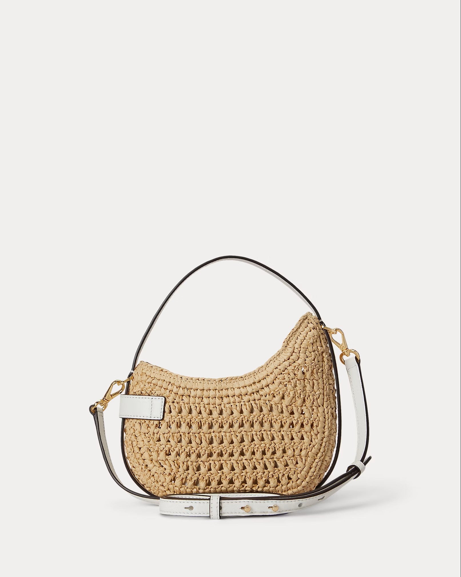 Crescent-Shape Handbag with Woven Straw-Like Texture