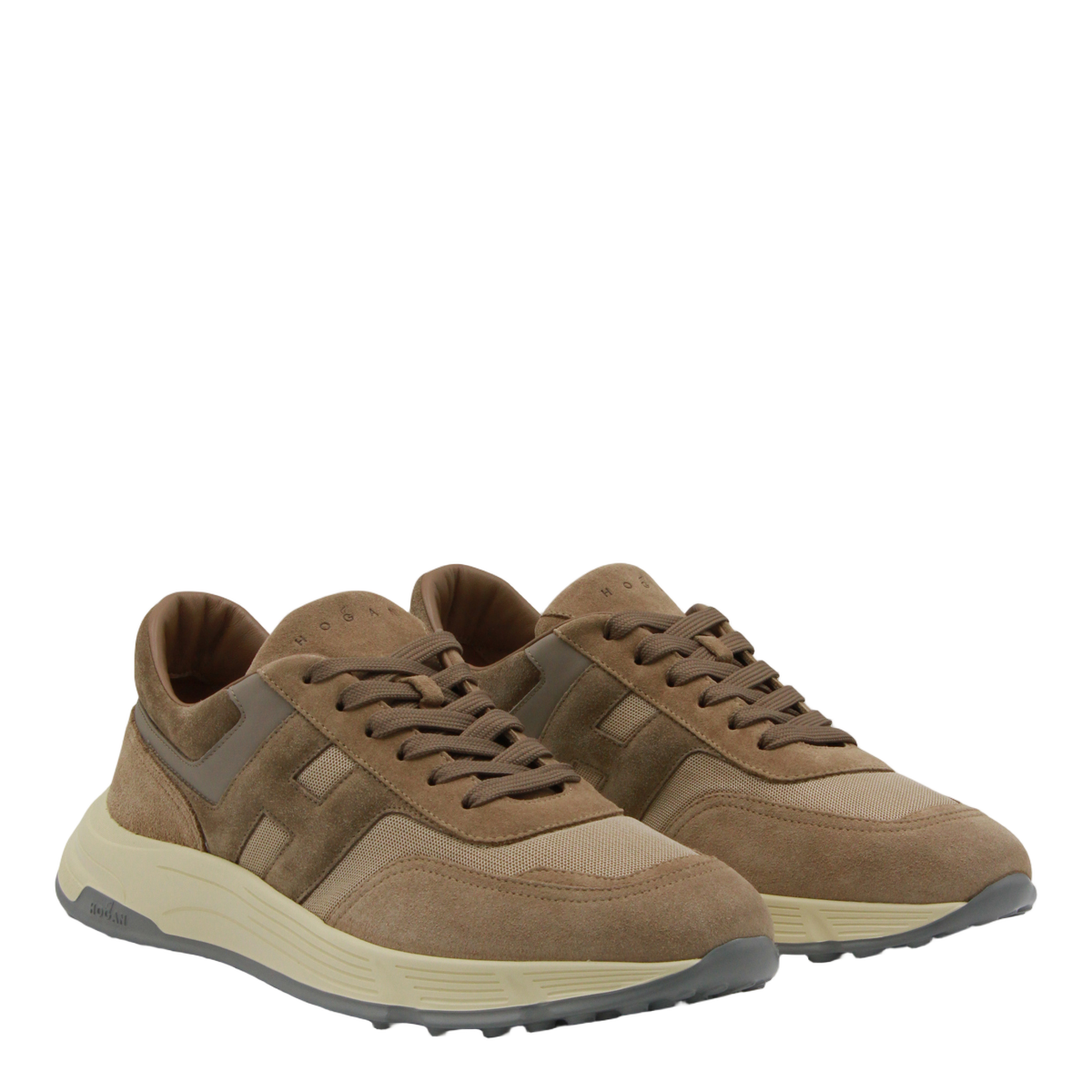 Beige Suede and Mesh Sneakers with Sole