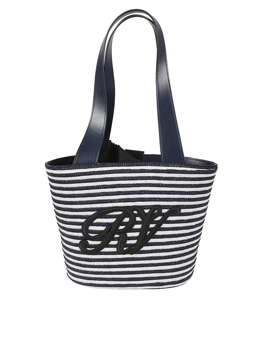 Structured Blue Handbag With Striped Design