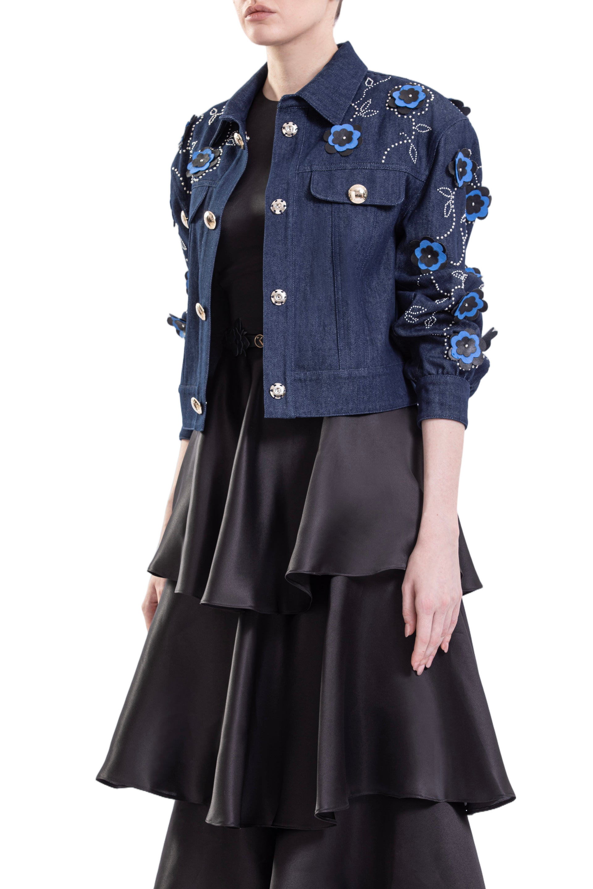 Denim Jacket And Ruffled Dress