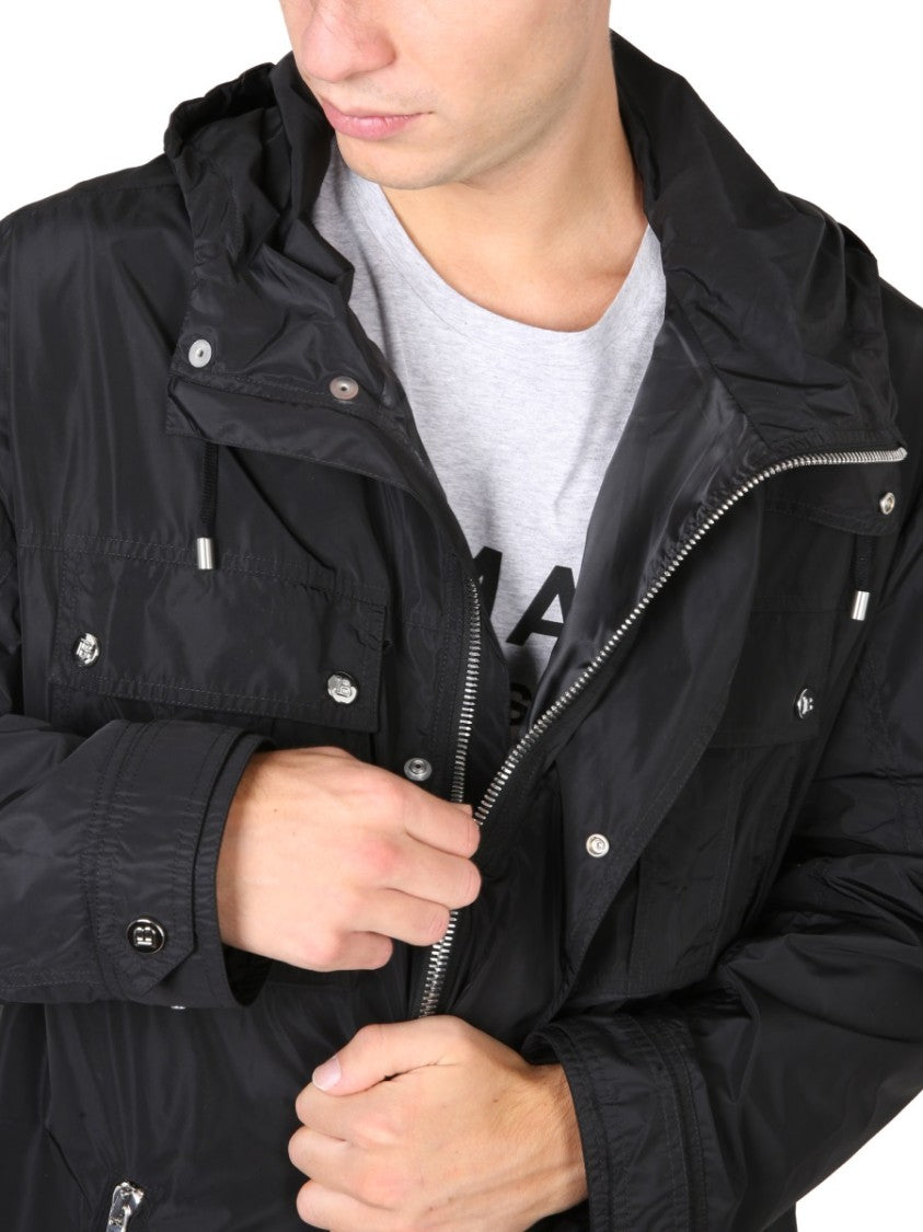 Hooded Black Jacket With Drawstring
