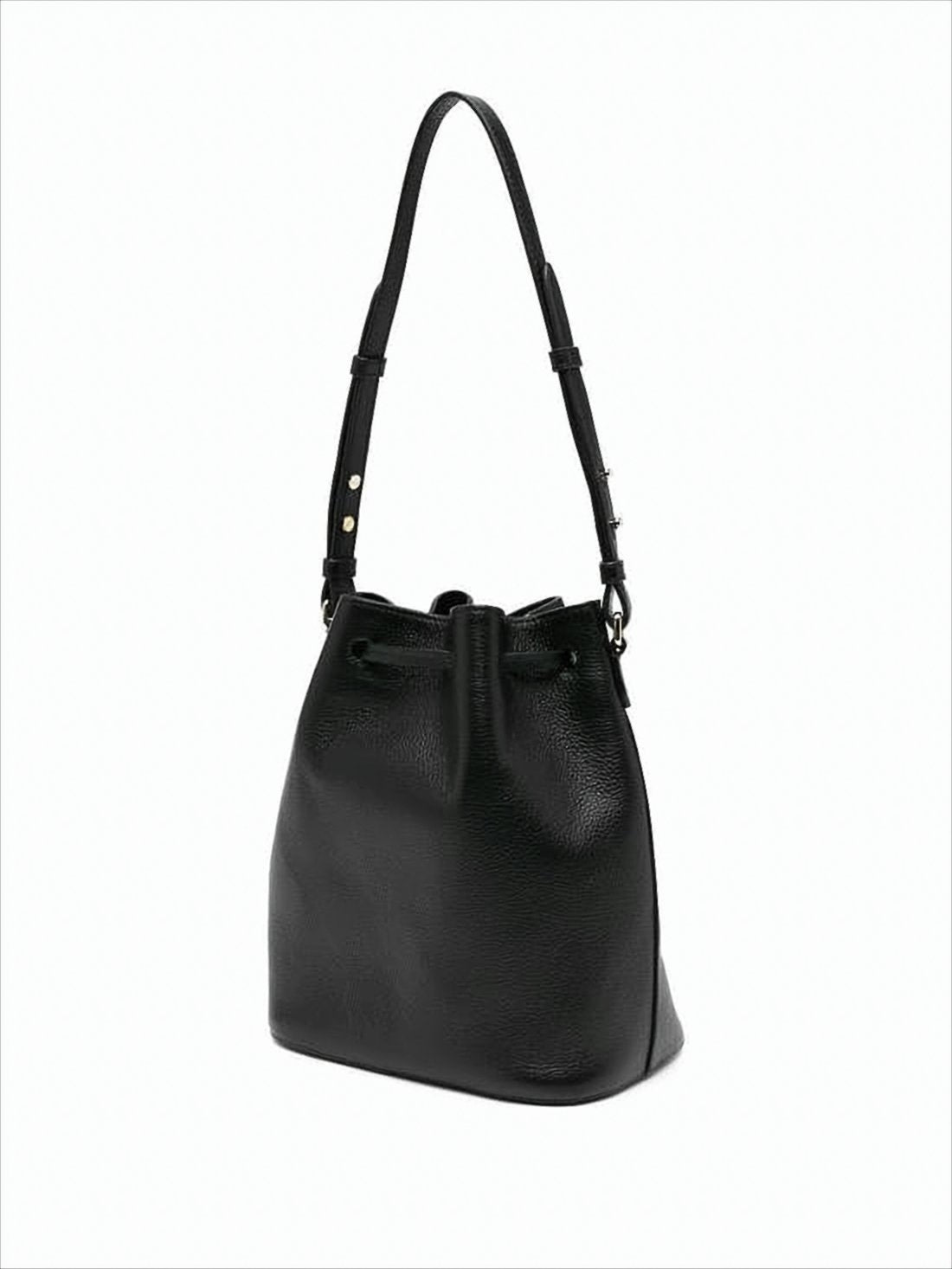 Structured Black Cowhide Tote Bag With Drawstring Closure