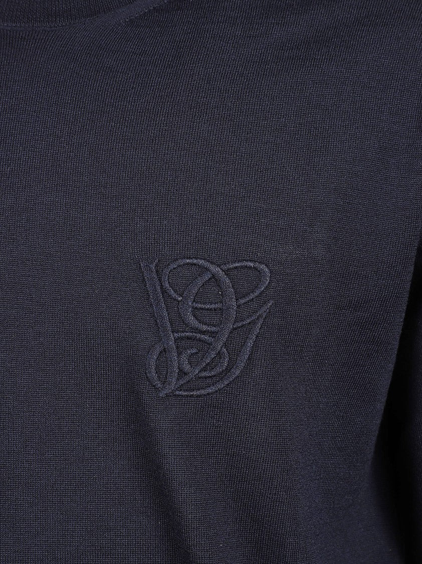 Dark Blue Turtleneck Sweater With Embroidered Logo