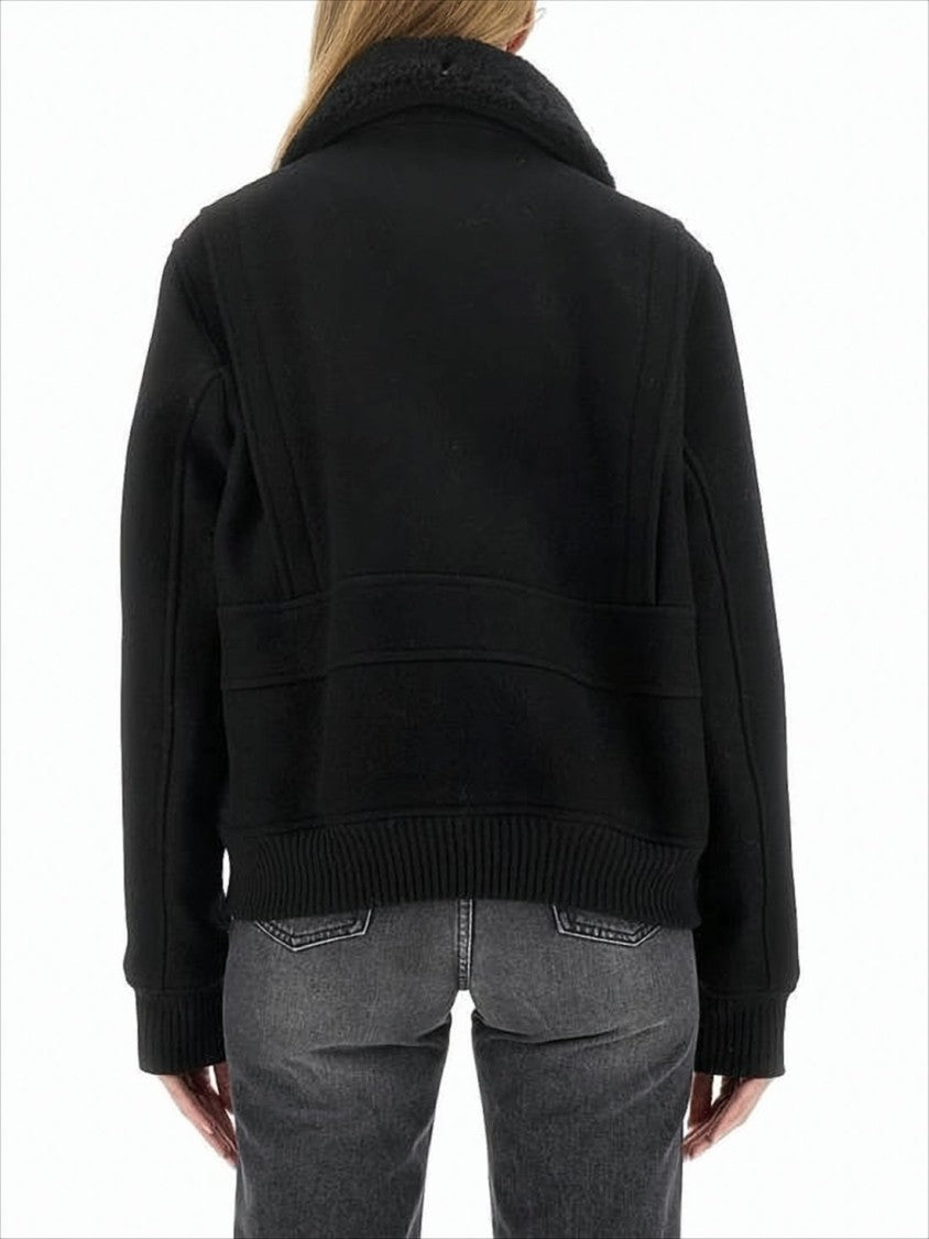 Cropped Black Wool Jacket with Oversized Collar