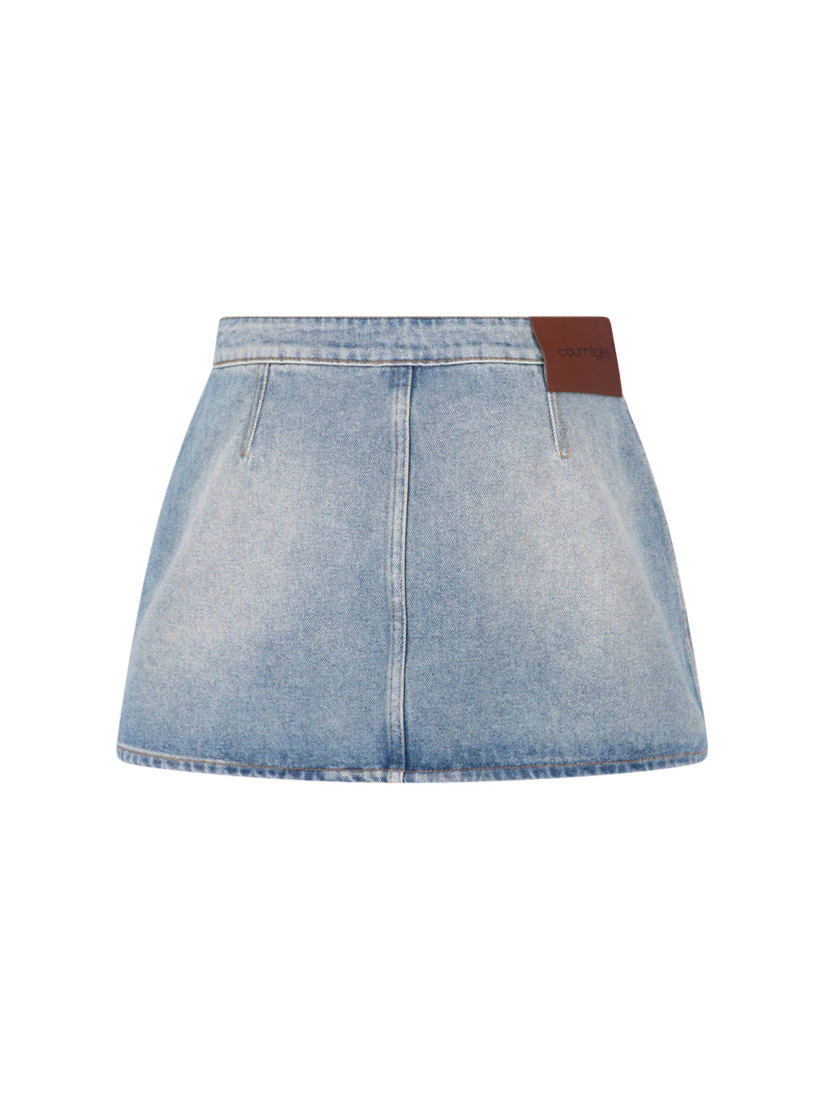 Blue Low-Rise Embroidered Mini Denim Skirt