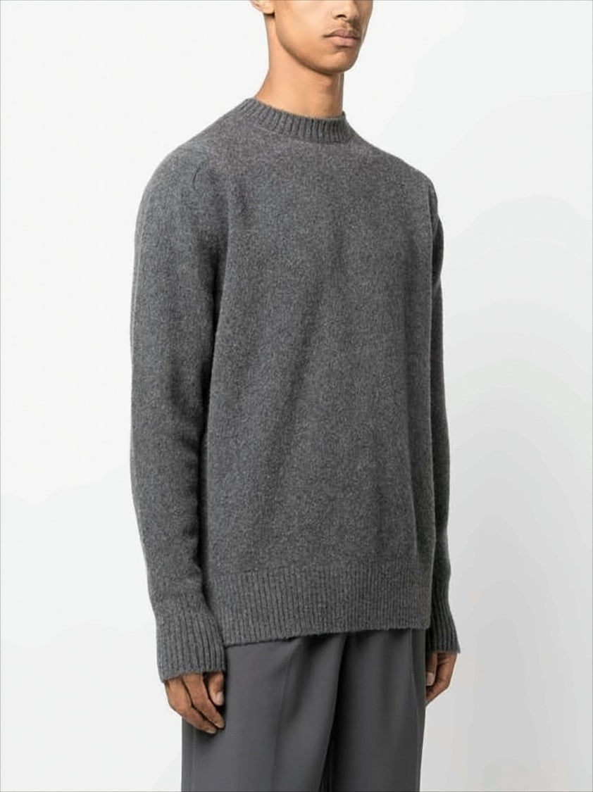 Relaxed Fit Wool Sweater with Ribbed Detailing