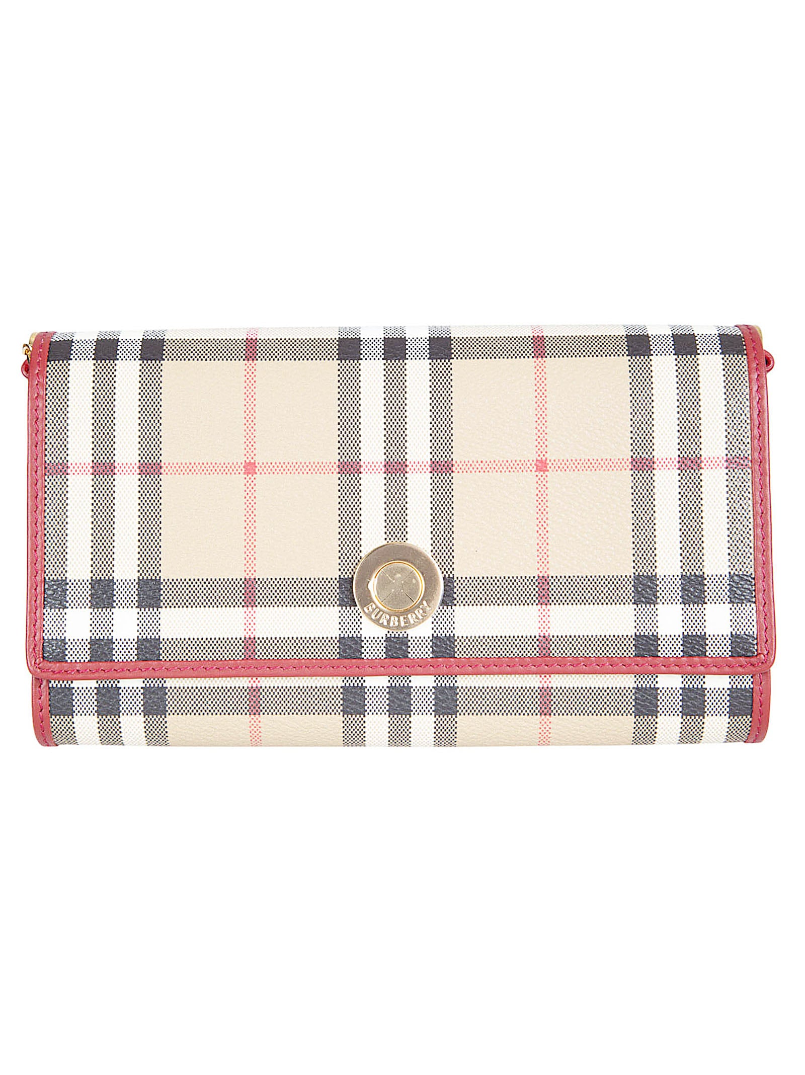 Checkered Wallet with Gold Emblem and Chain Strap