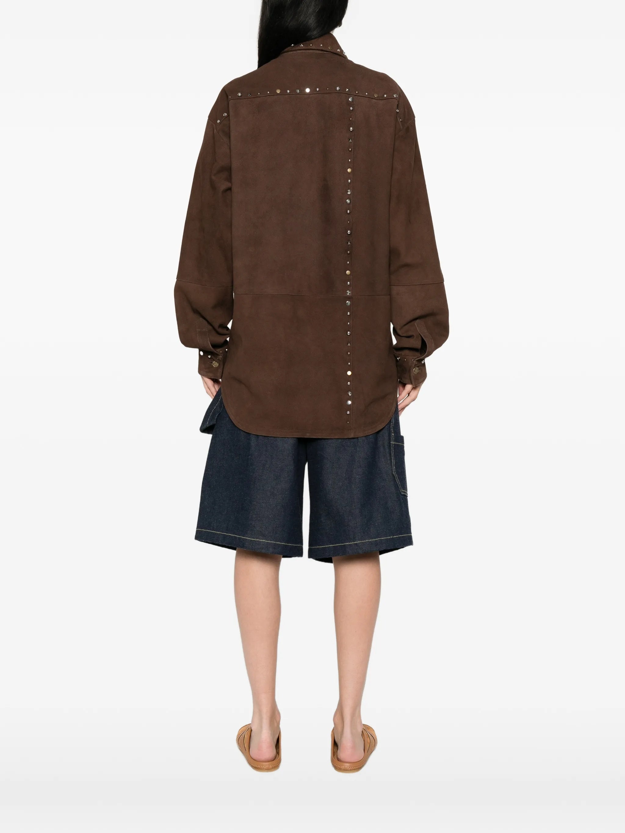 Brown Suede Shirt With Metallic Stud Detailing