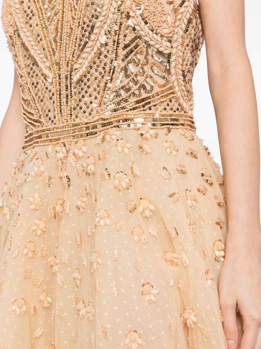 Tulle Beaded Dress With Halter Neckline
