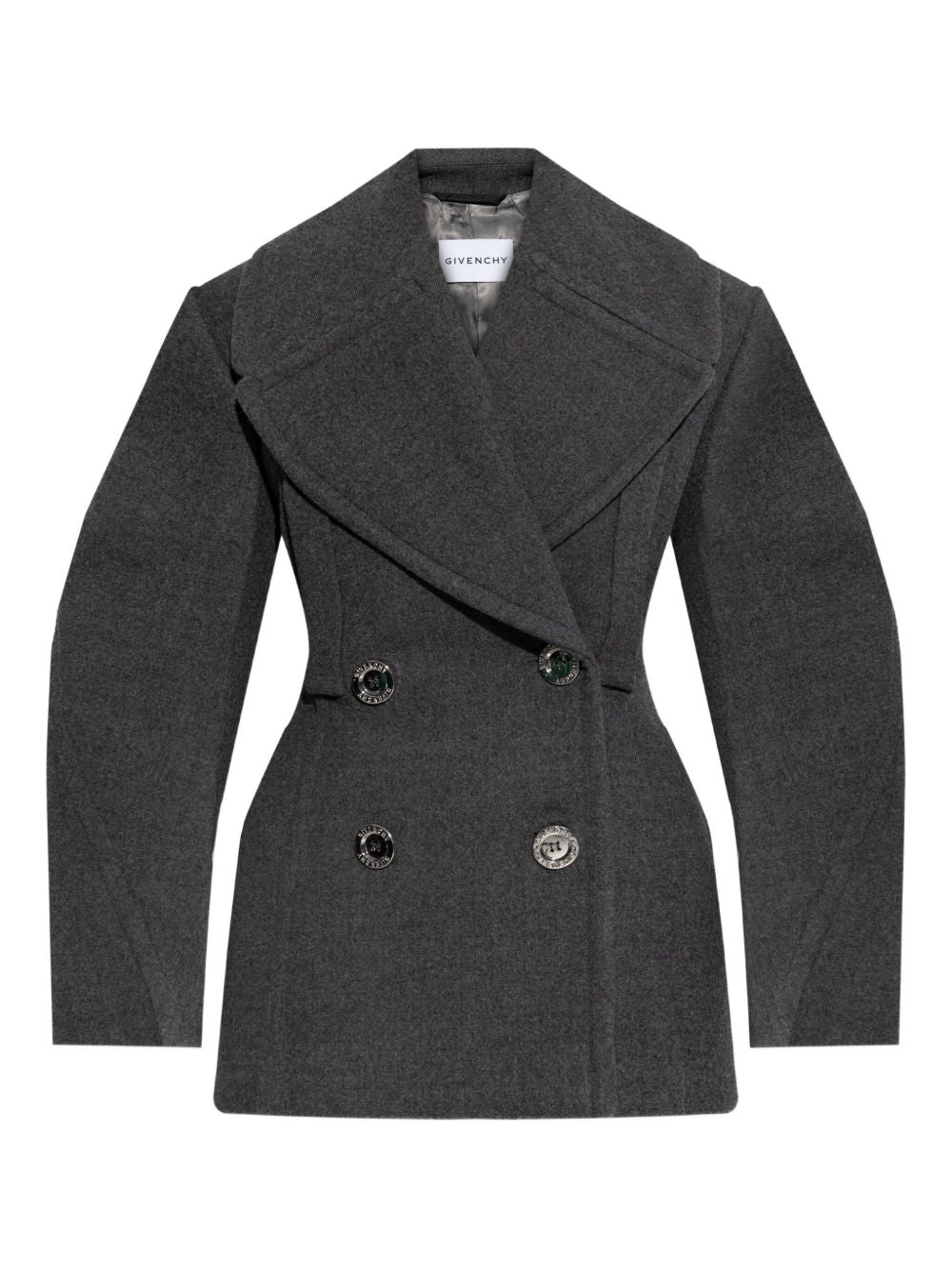 Short Grey Coat with Exaggerated Puffed Sleeves