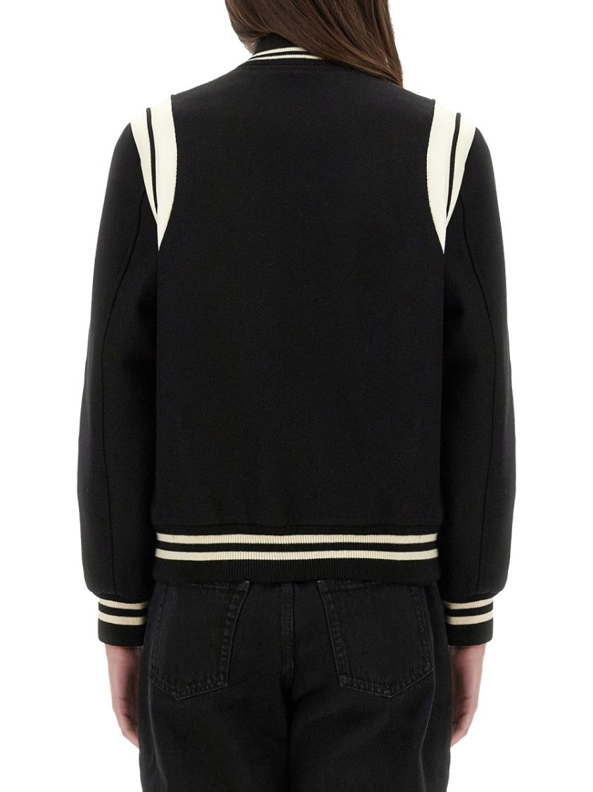 Wool Varsity Jacket With Contrasting Stripe Details