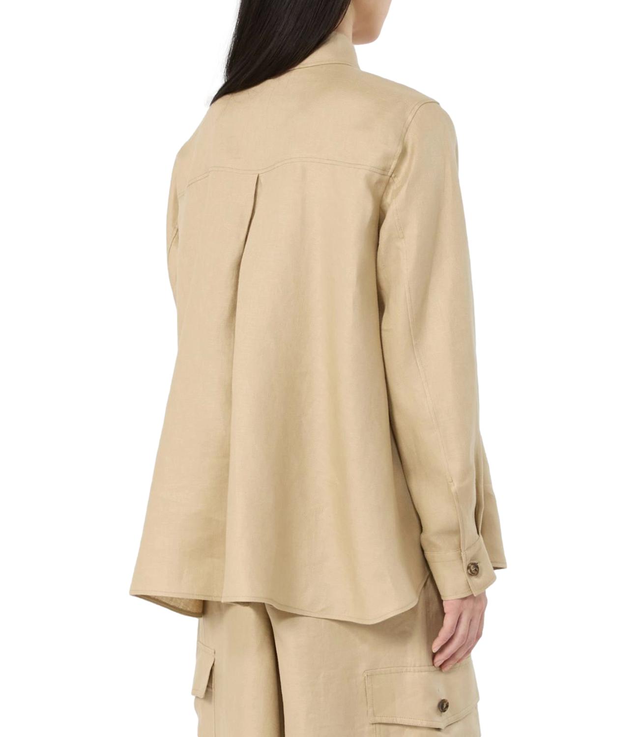 Beige Button-Up Shirt Jacket with Classic Collar