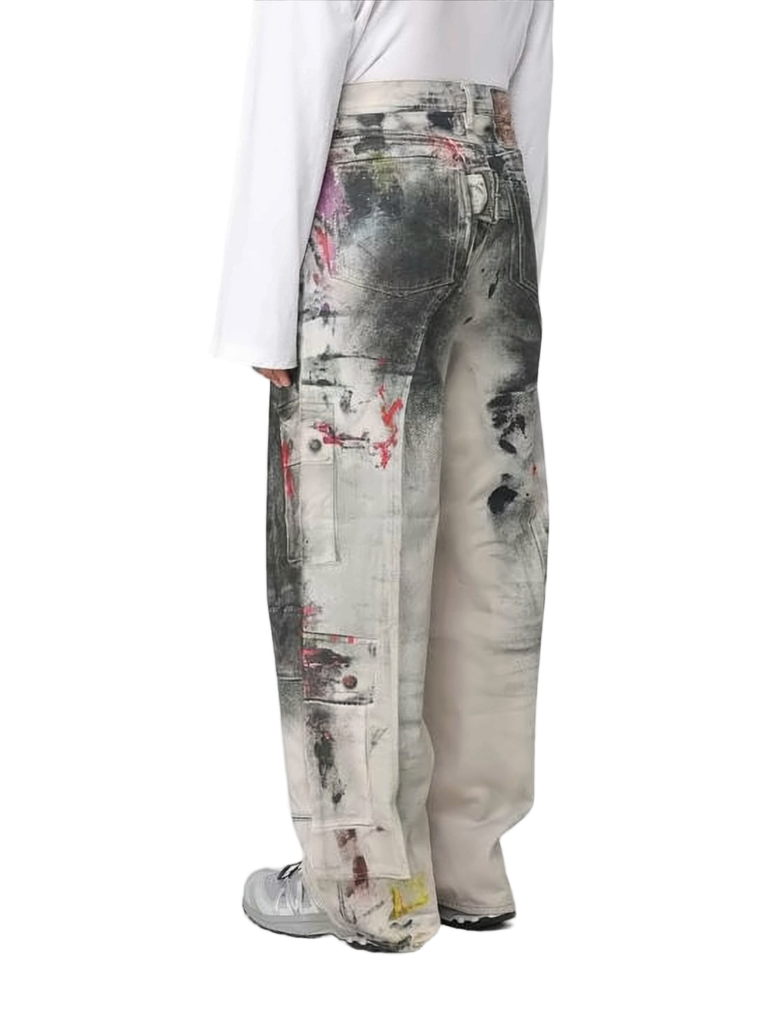 Paint-Splattered Loose-Fit Straight Pants with Multiple Pockets