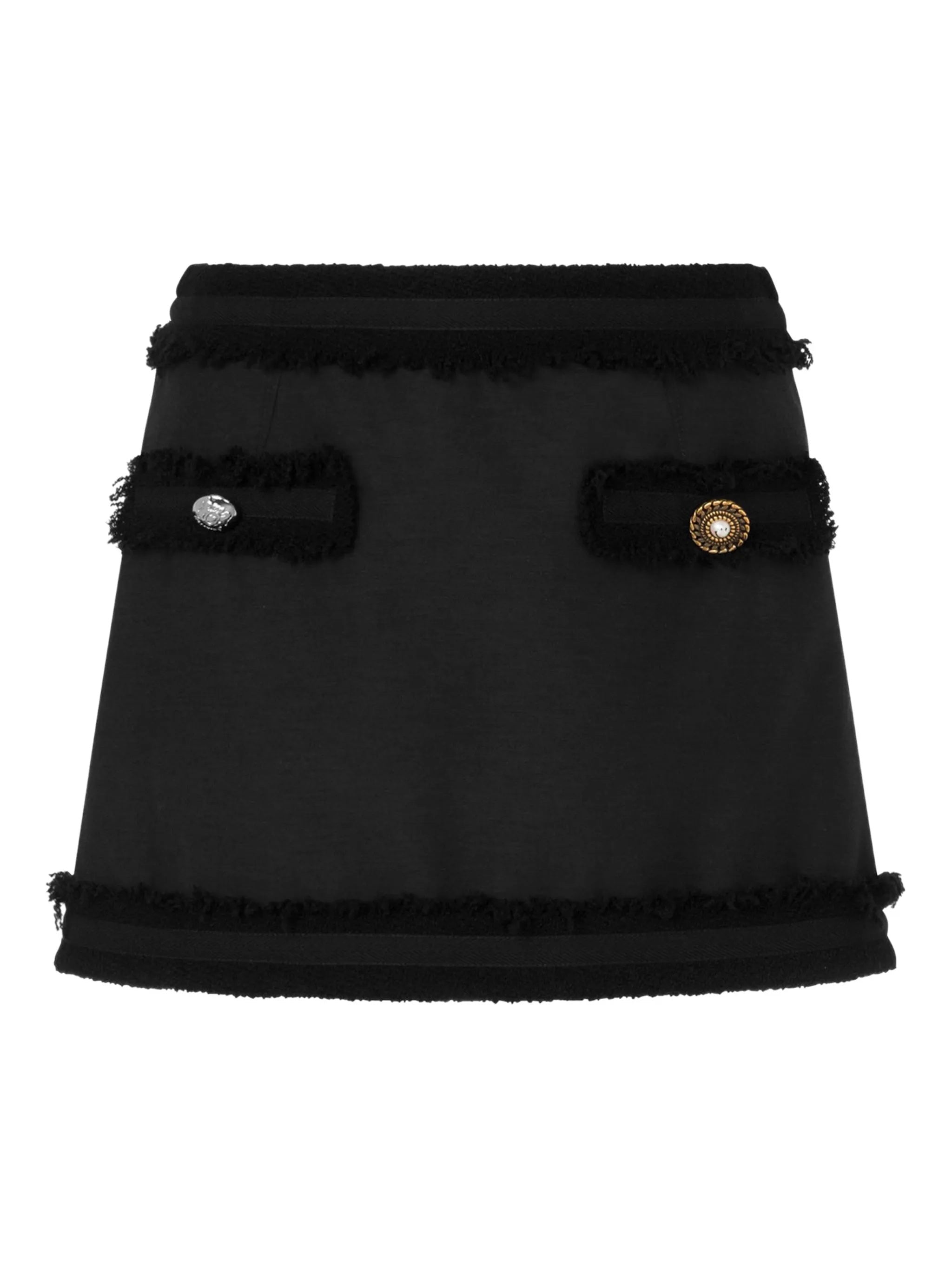 Boucle Wool Mini Skirt With Fringed Hem