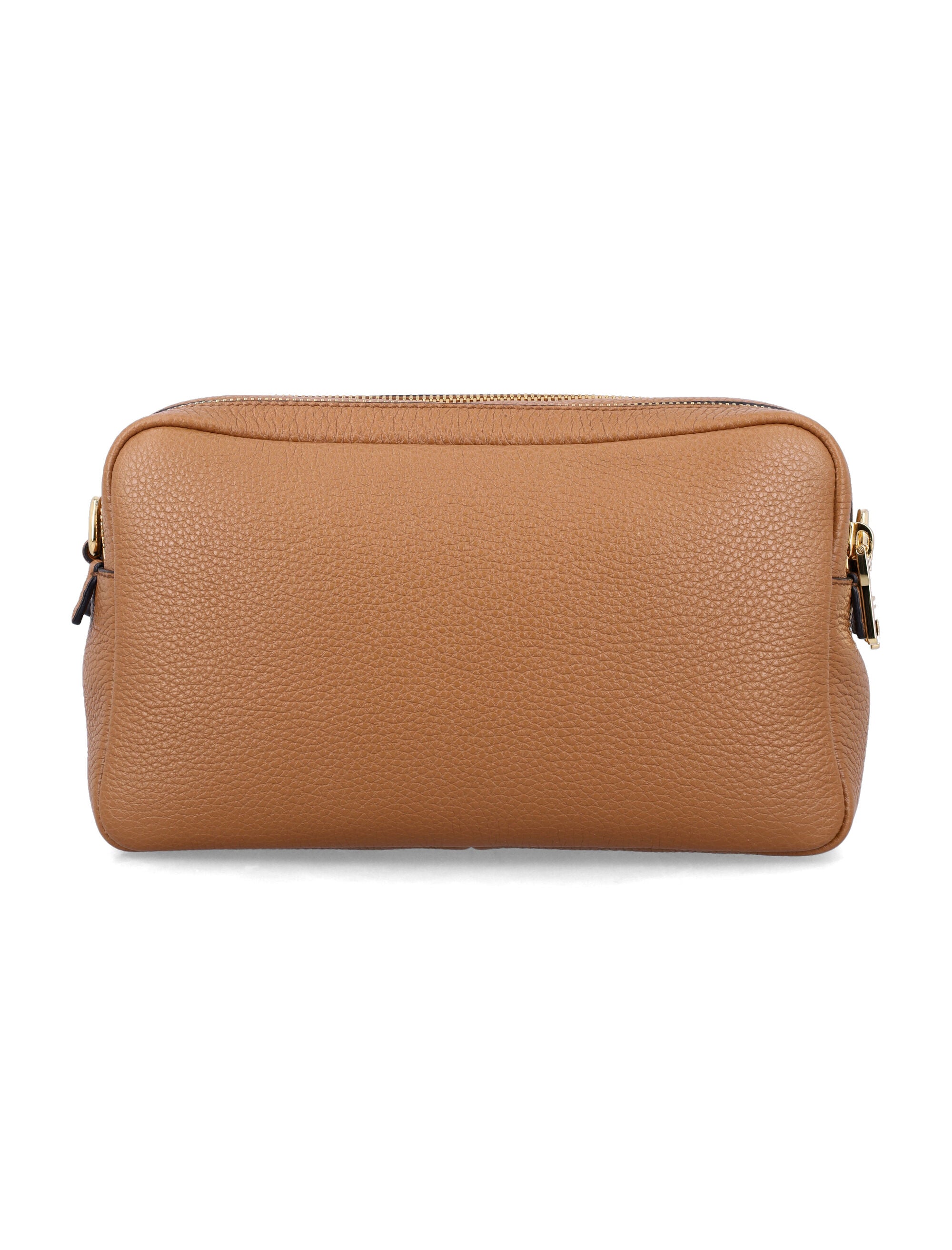 Pebbled Calf Leather Crossbody Bag with Dual Zipper Compartments