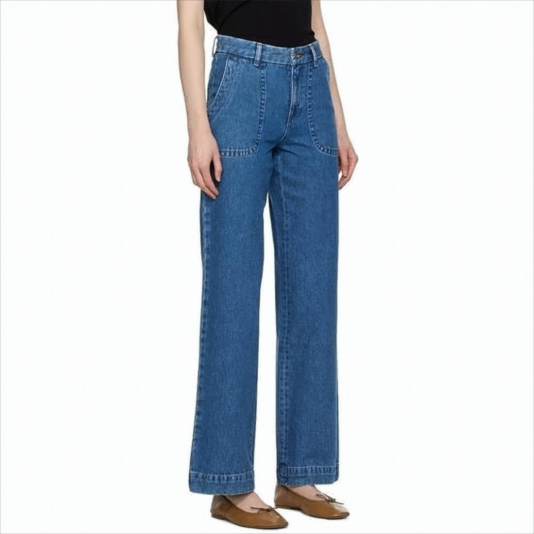 High-Waisted Straight Denim Pants with Robust Structure