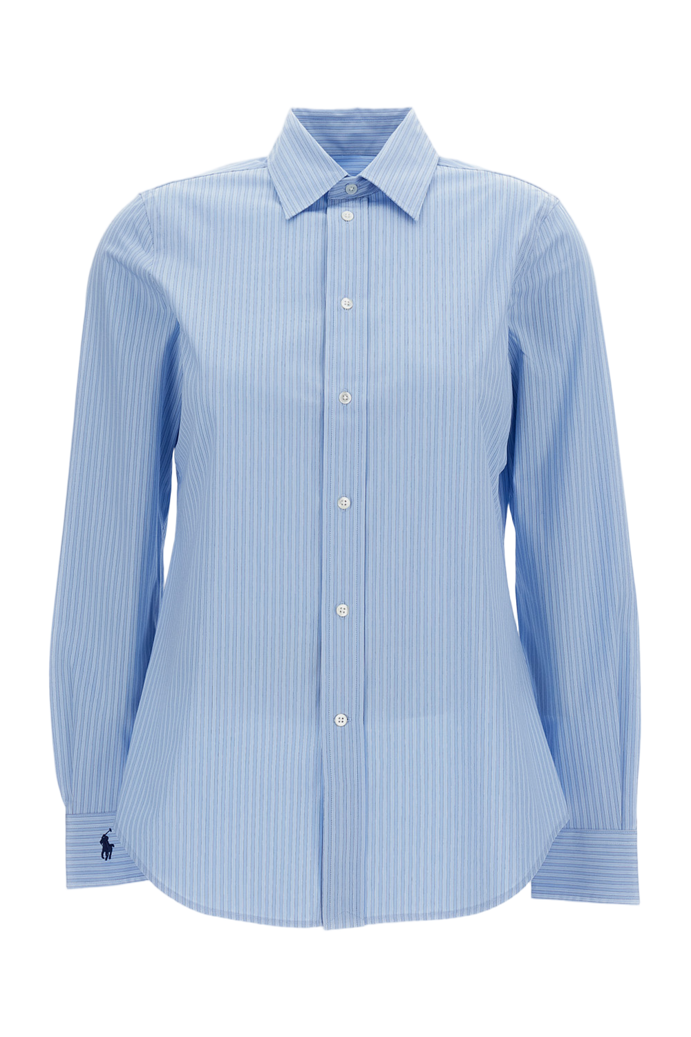 Light Blue Vertical Striped Stretch Cotton Shirt