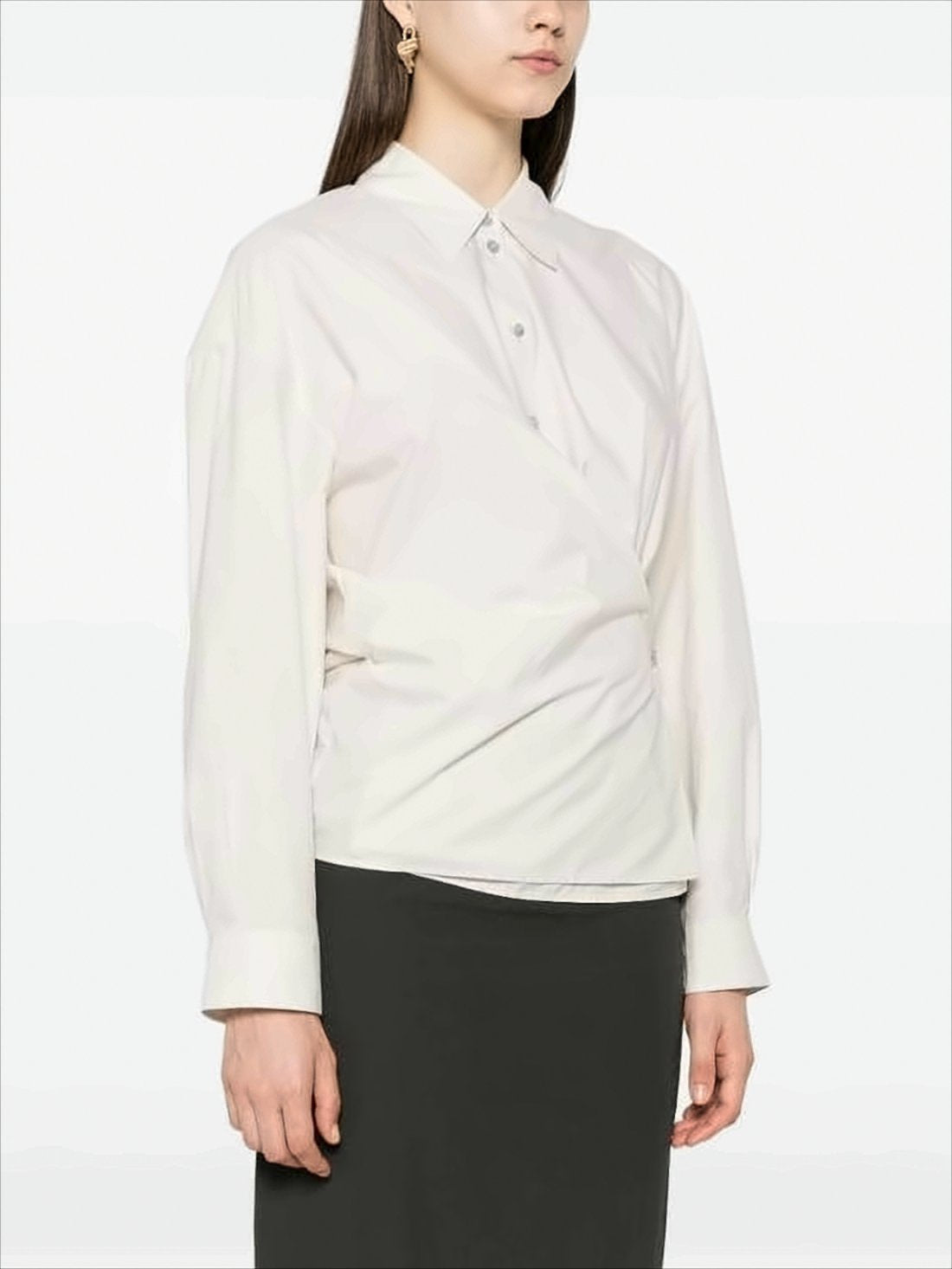 Twisted Front Long-Sleeved Shirt With Straight Collar