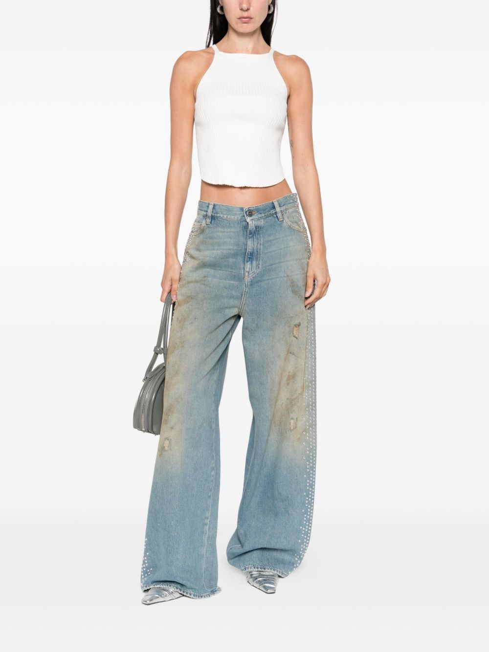 Ribbed Halterneck Top with Straight Hemline
