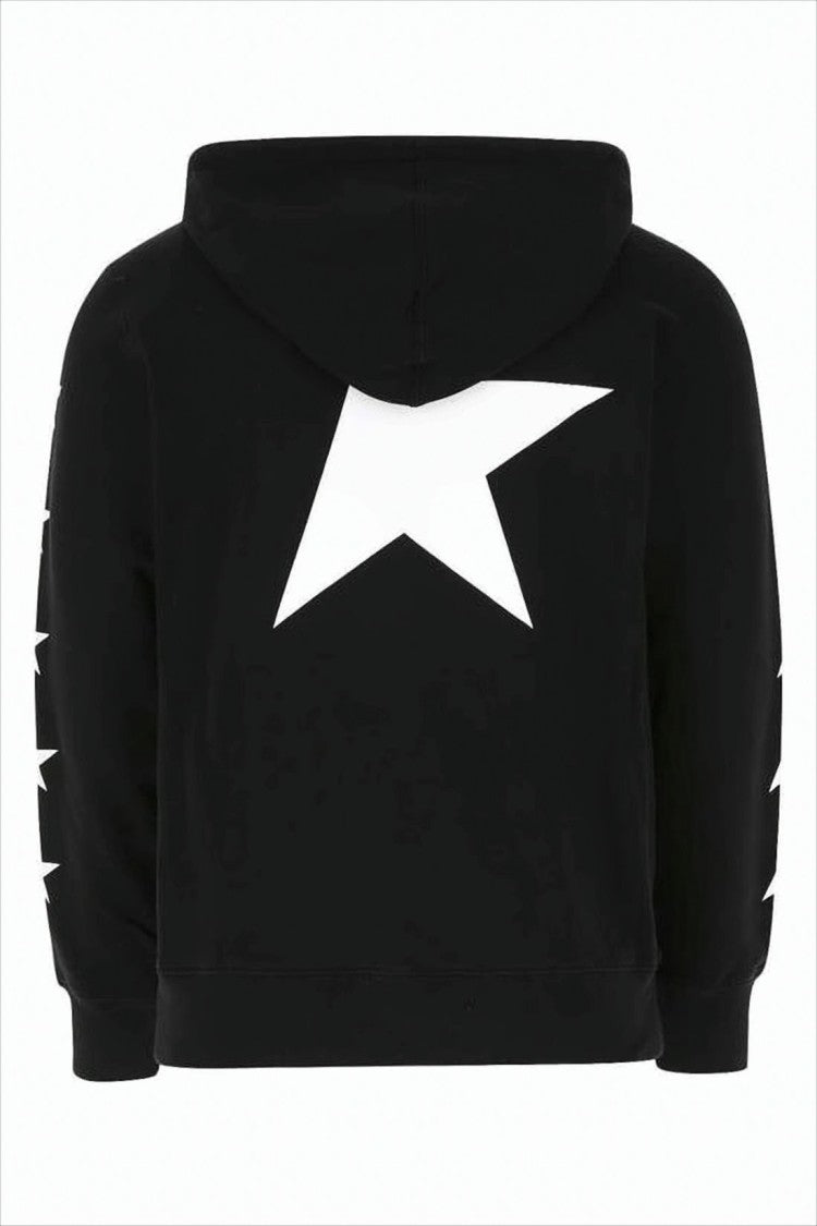 Cropped Black Hoodie With Star Graphics And Kangaroo Pocket