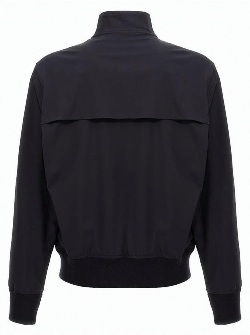 High Collar Black Jacket with Button Closure and Ribbed Cuffs