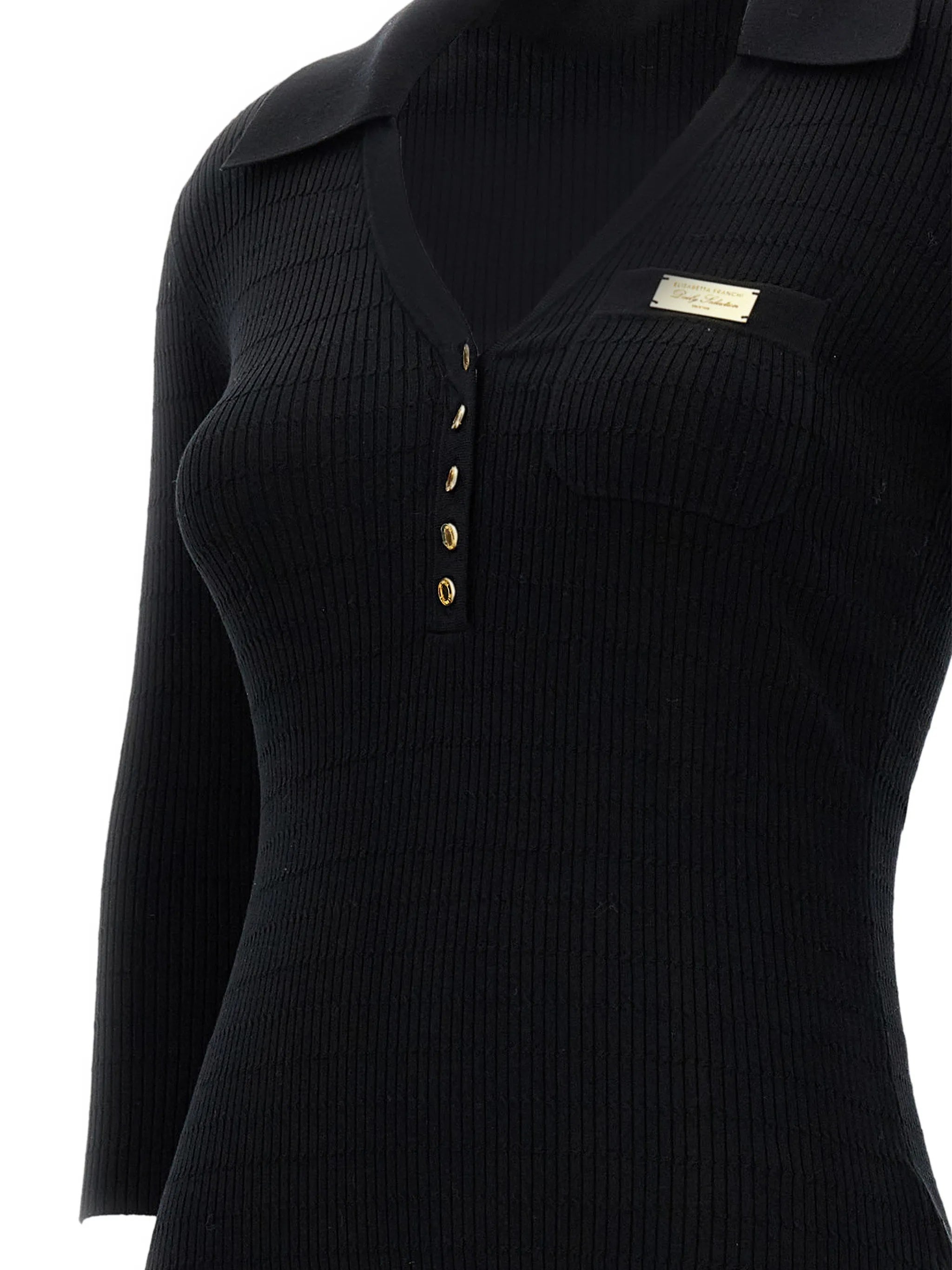 Fitted Black Ribbed V-Neck Top