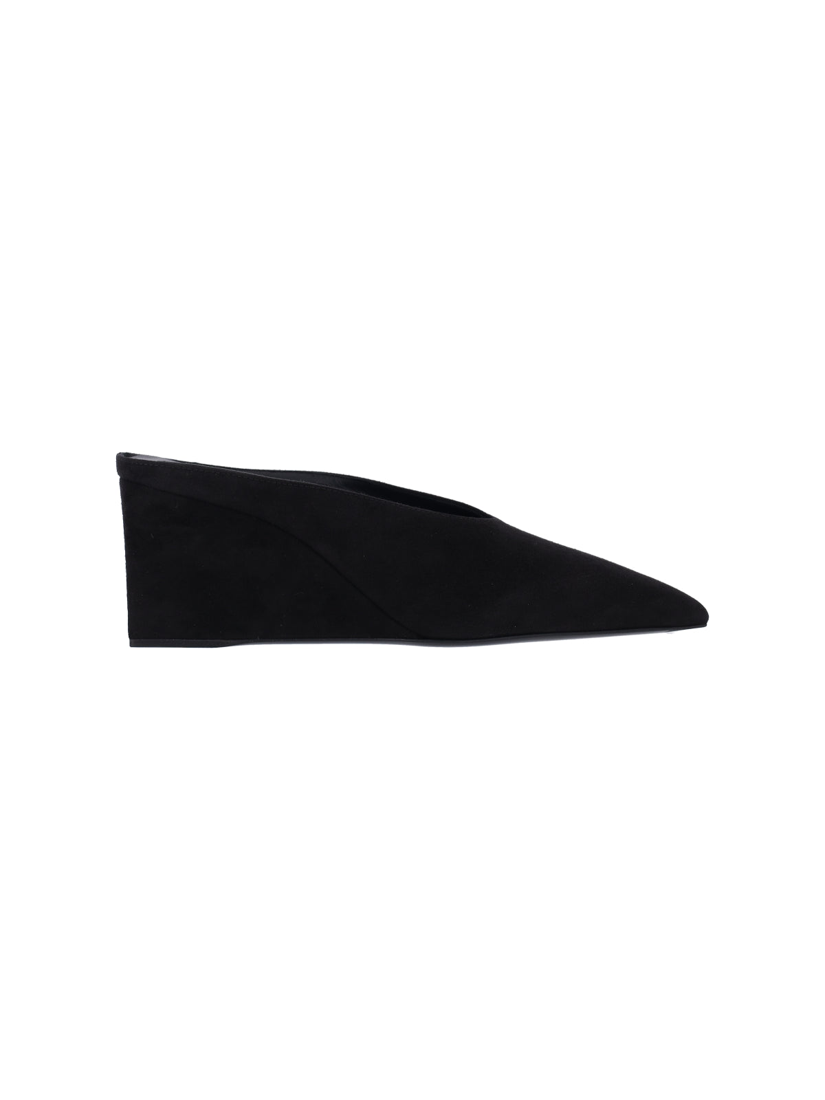 Black Cube Pointed-Toe Goat Suede Mules