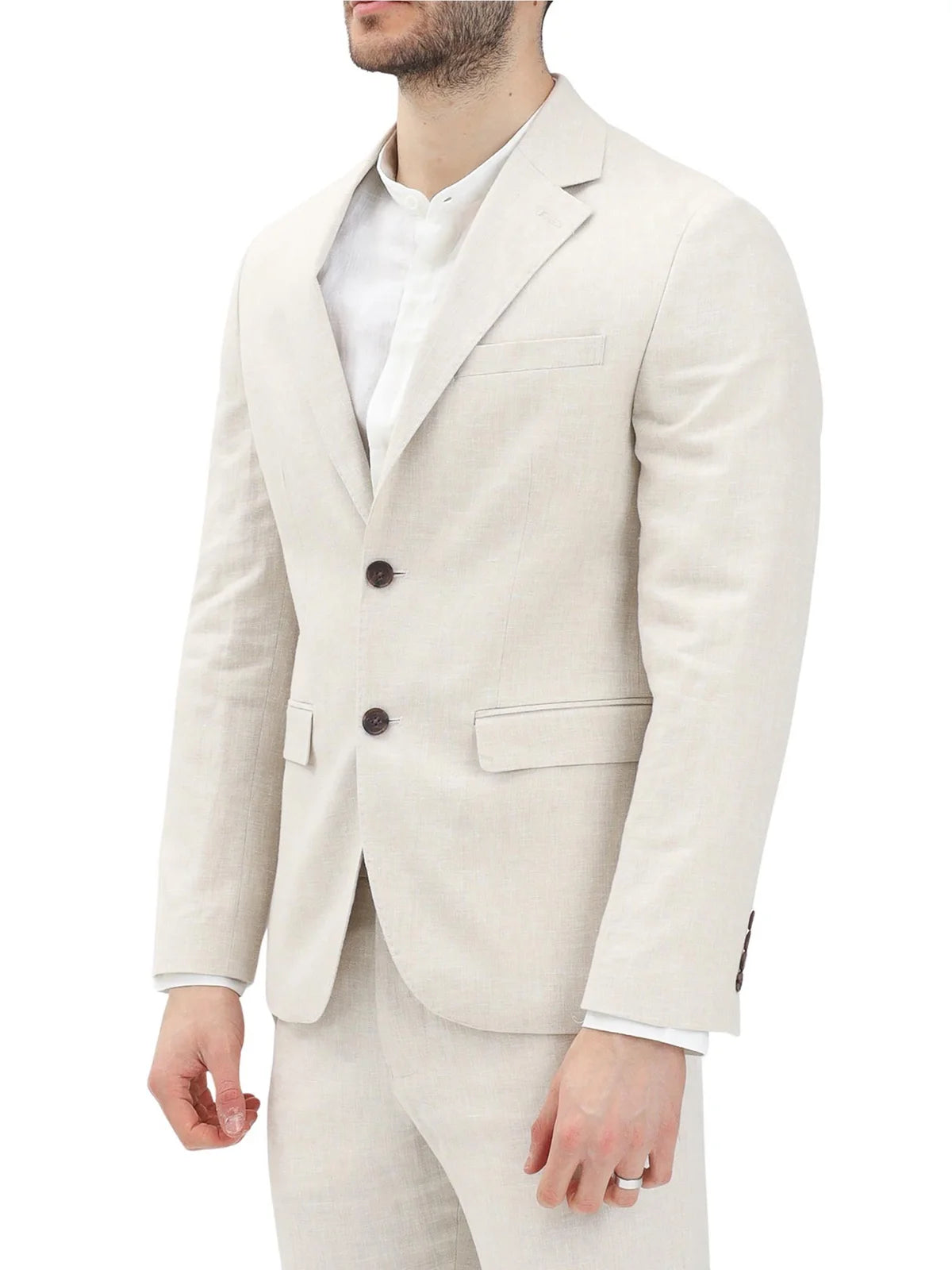 Beige Linen Cotton Rounded Jacket