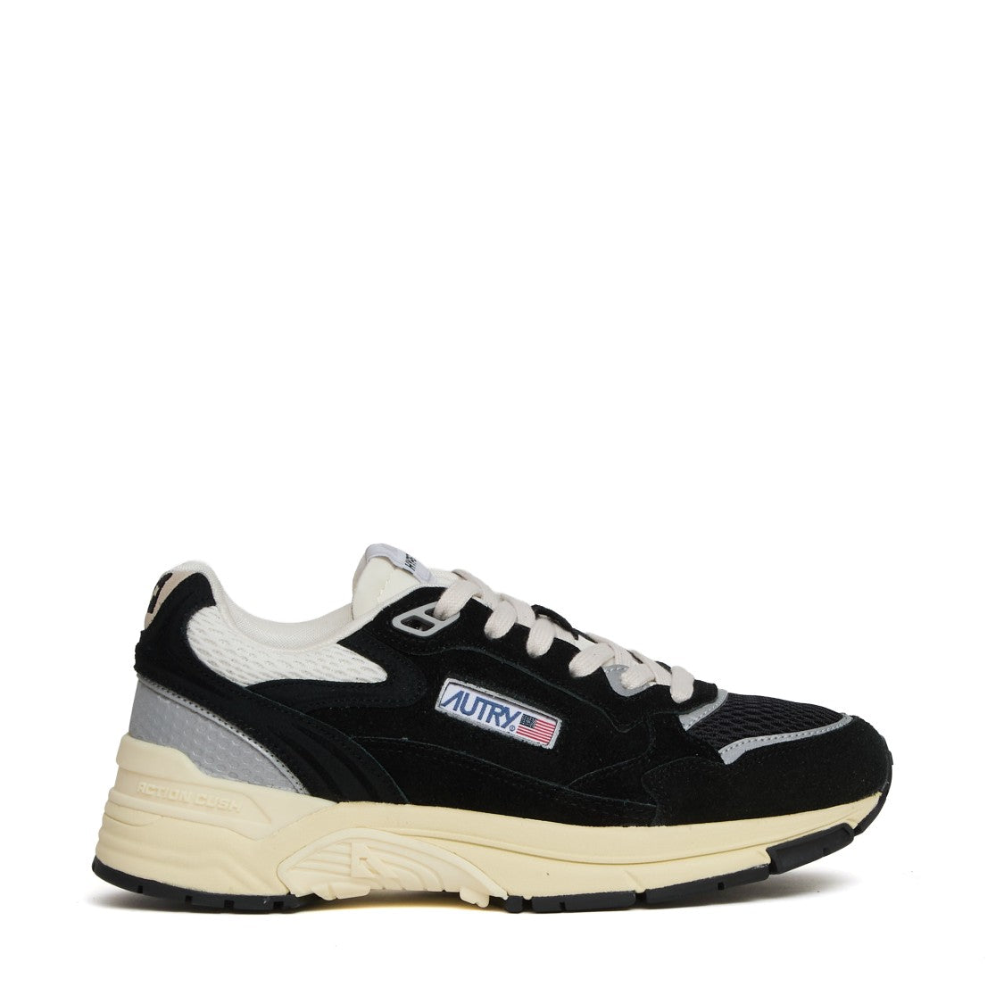Sneakersy Hyperway z siateczki i zamszu, czarno-srebrne